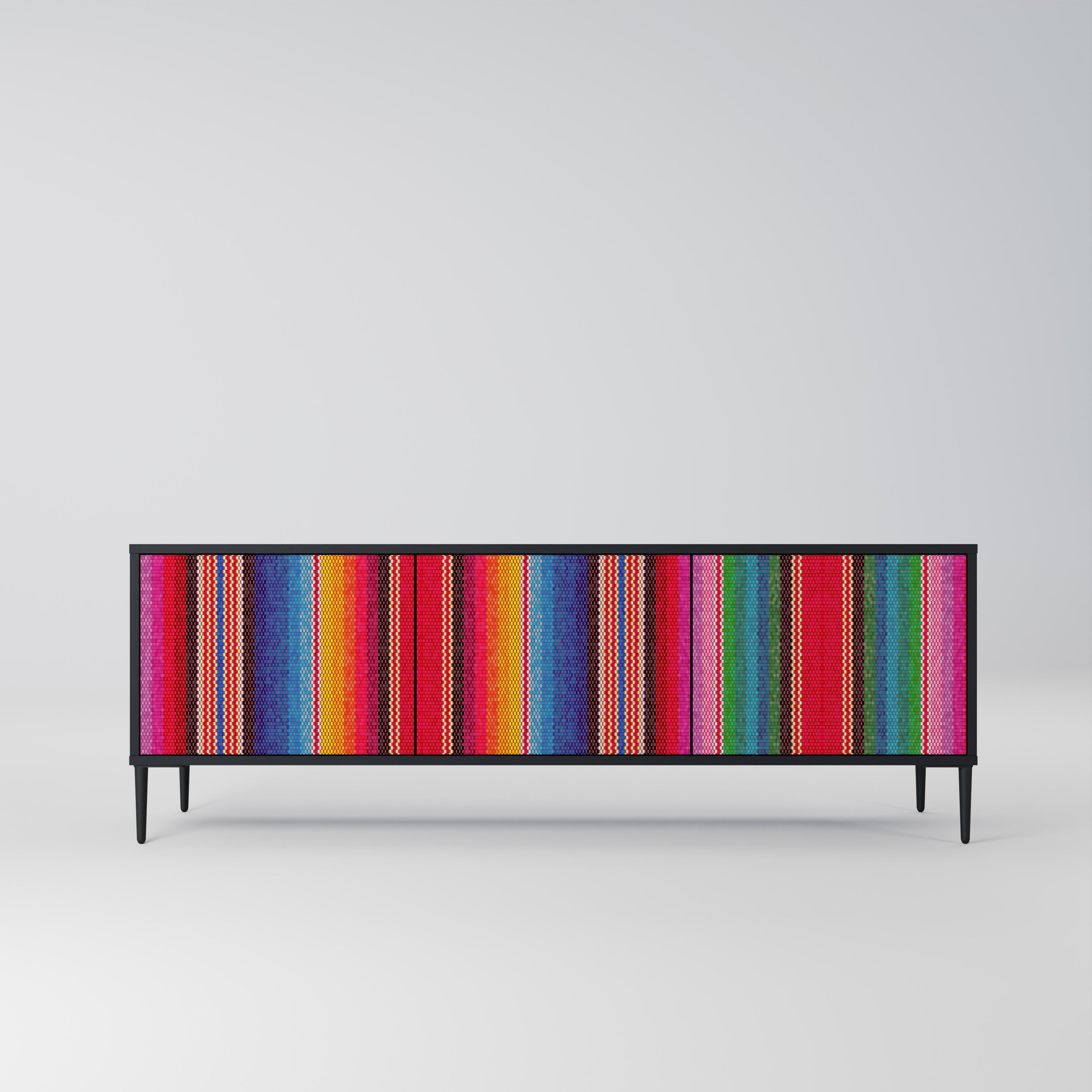 Meuble TV 3 portes ETHNIC MEXICAIN en finition noire