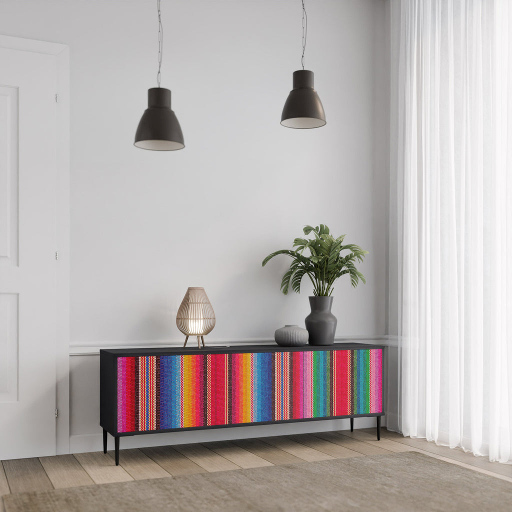 Meuble TV 3 portes ETHNIC MEXICAIN en finition noire