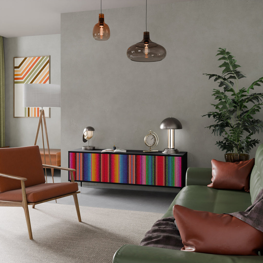 Meuble TV 3 portes ETHNIC MEXICAIN en finition noire