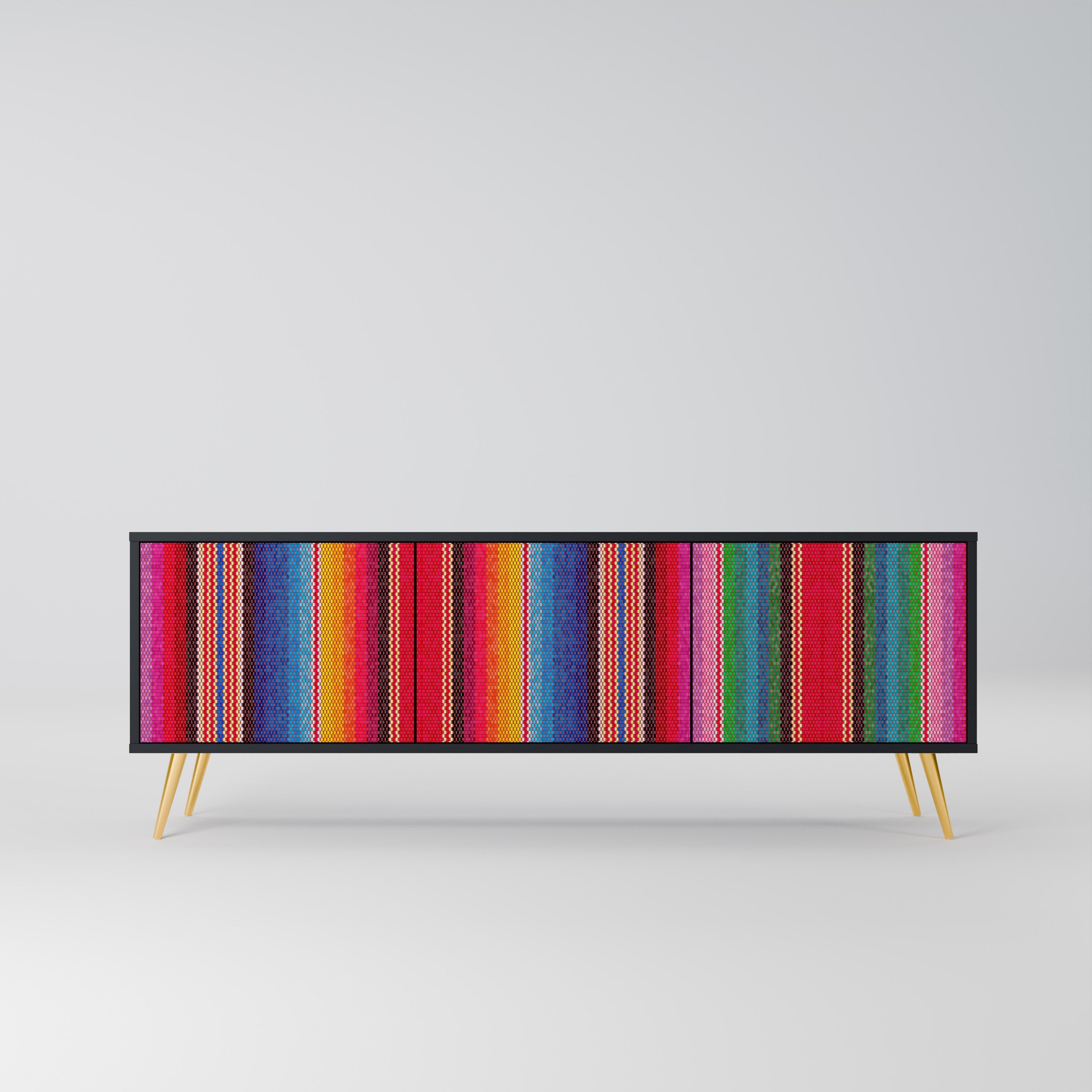 Meuble TV 3 portes ETHNIC MEXICAIN en finition noire