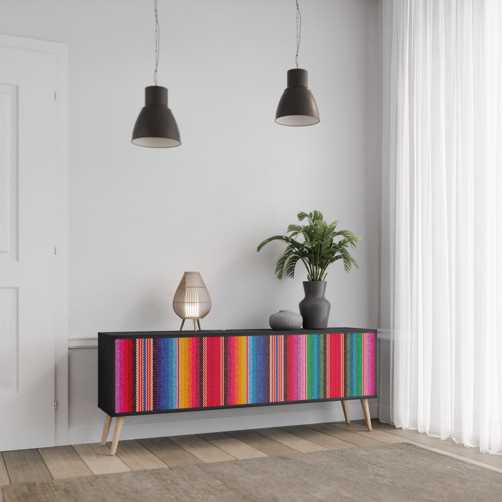 Meuble TV 3 portes ETHNIC MEXICAIN en finition noire