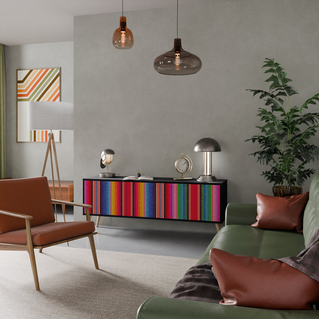 Meuble TV 3 portes ETHNIC MEXICAIN en finition noire