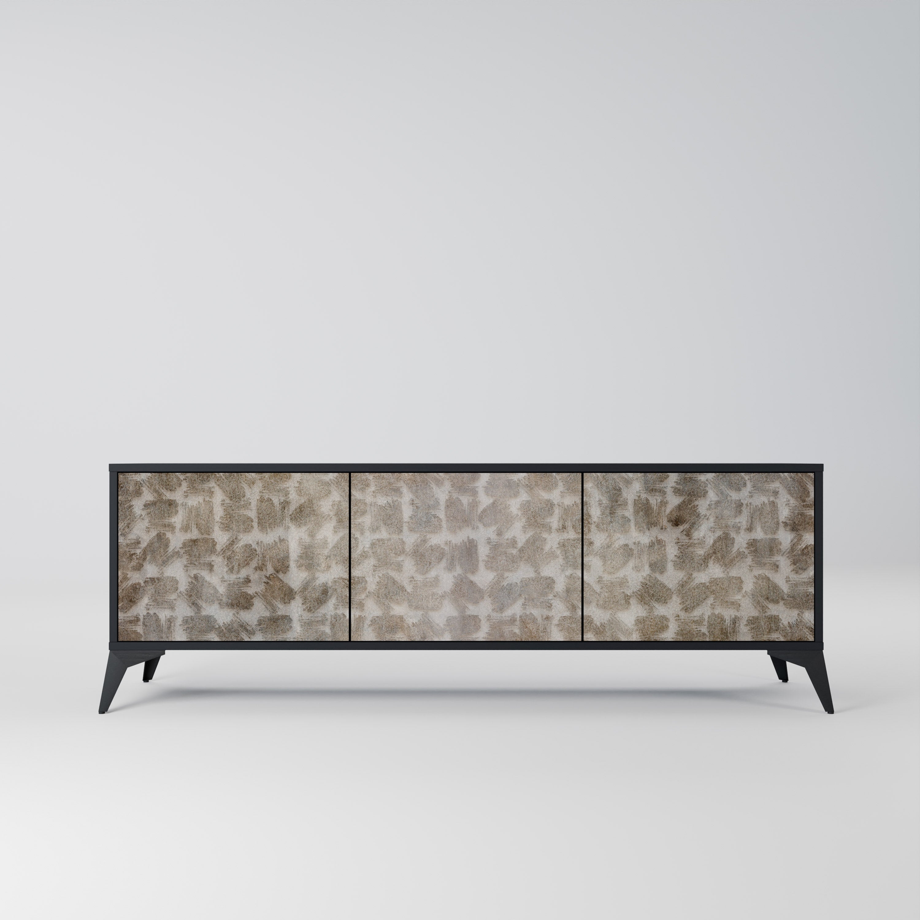 Meuble TV 3 portes LÉGÈREMENT FLOU en finition noire