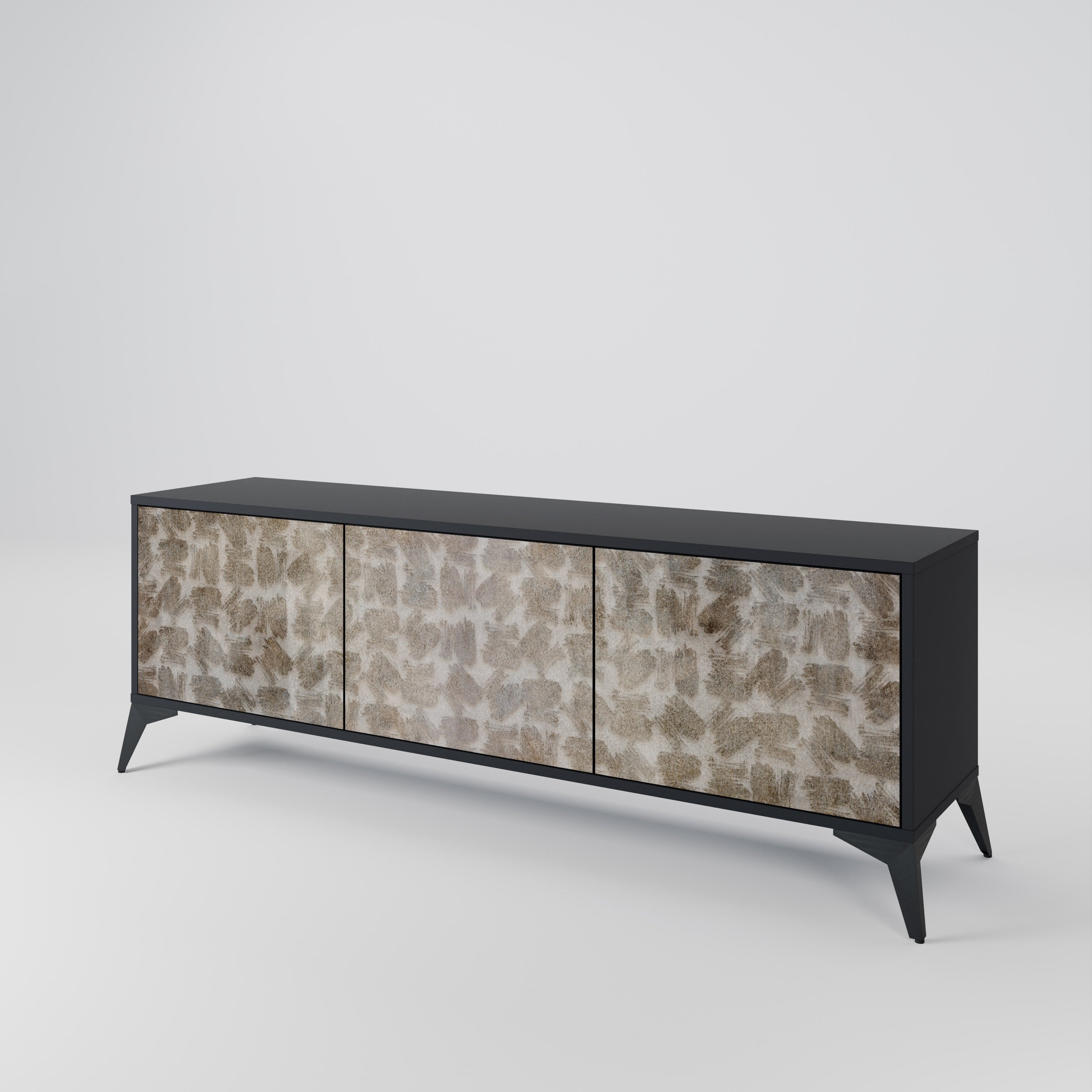 Meuble TV 3 portes LÉGÈREMENT FLOU en finition noire