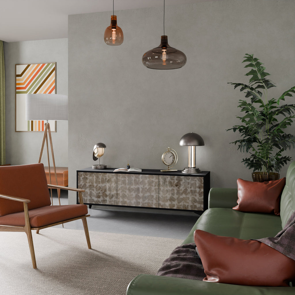 Meuble TV 3 portes LÉGÈREMENT FLOU en finition noire