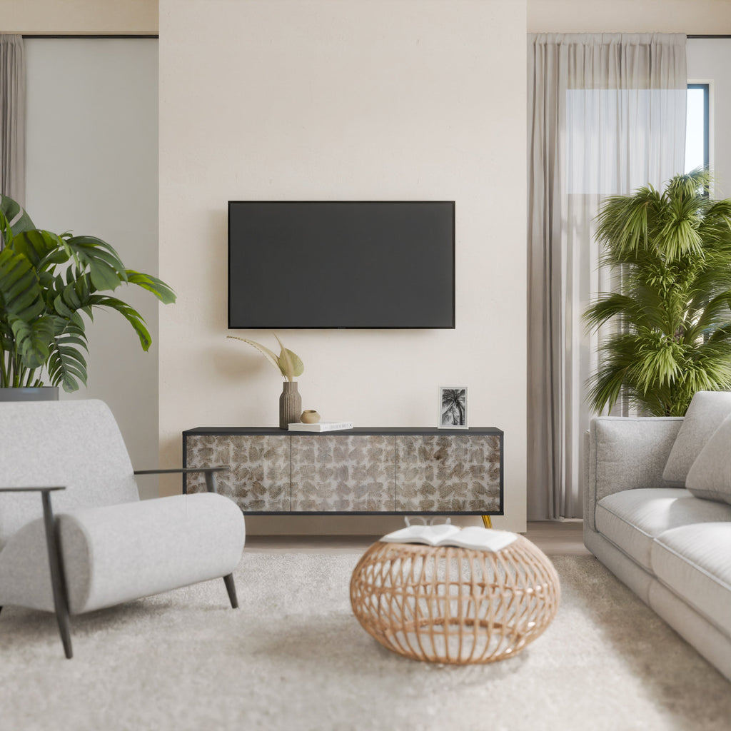 Meuble TV 3 portes LÉGÈREMENT FLOU en finition noire