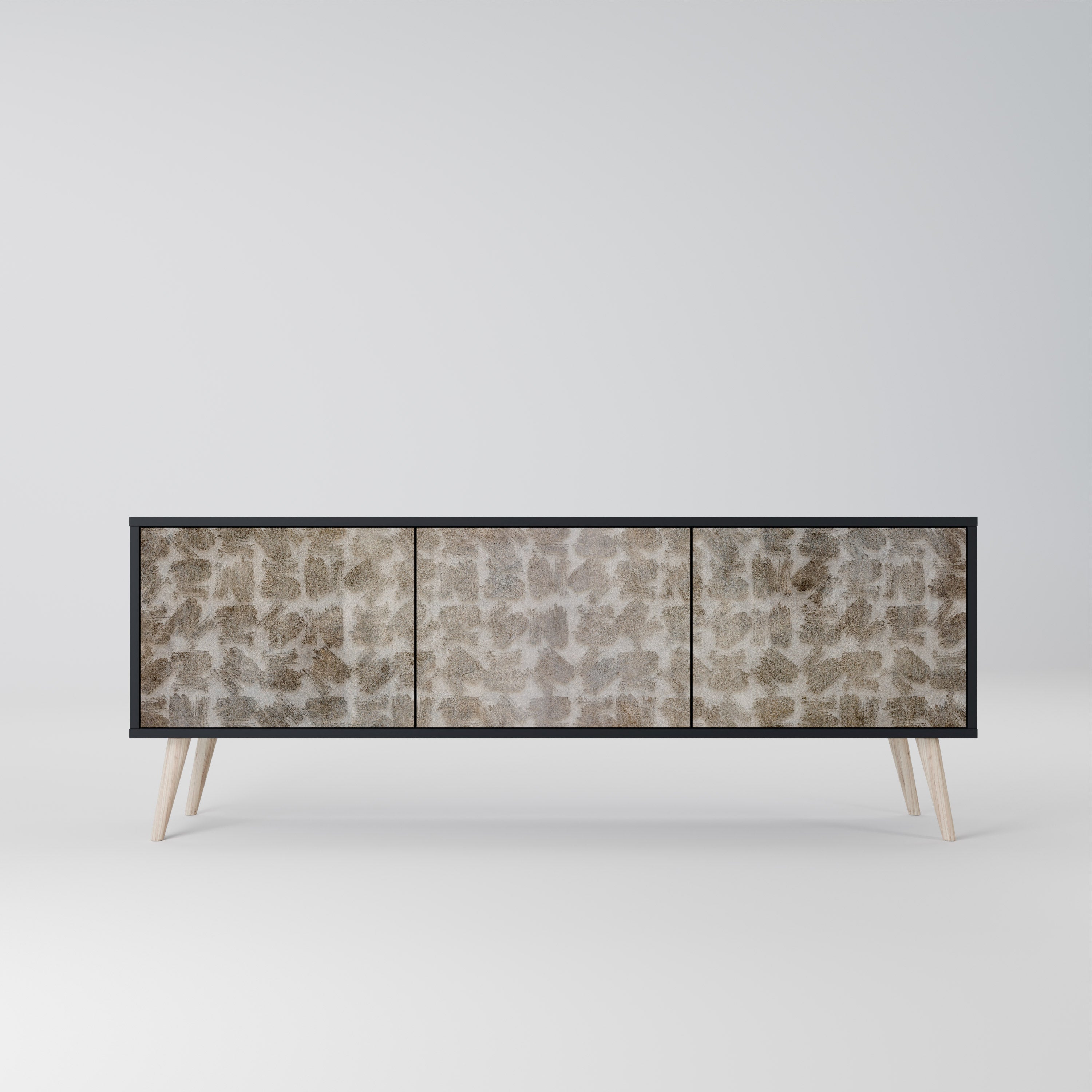 Meuble TV 3 portes LÉGÈREMENT FLOU en finition noire