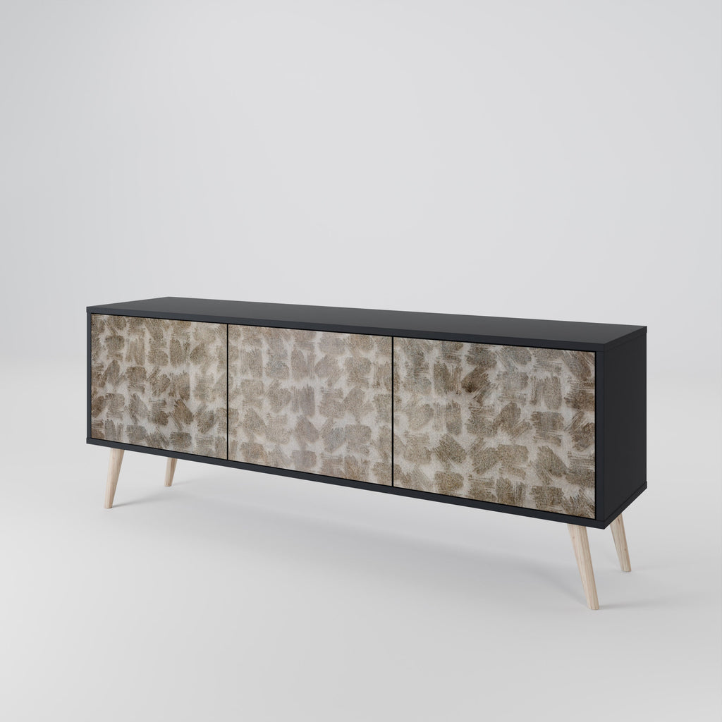 Meuble TV 3 portes LÉGÈREMENT FLOU en finition noire