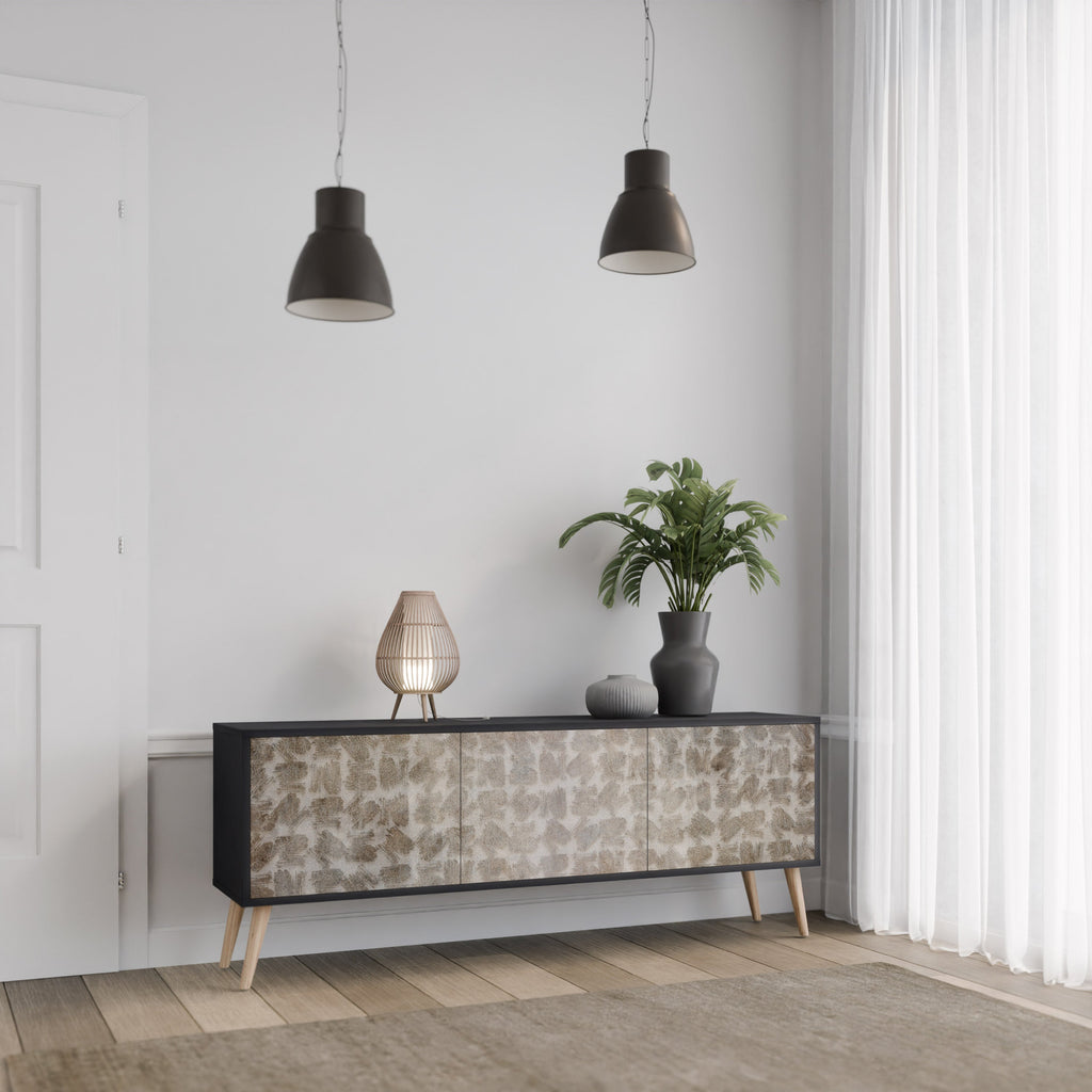 Meuble TV 3 portes LÉGÈREMENT FLOU en finition noire