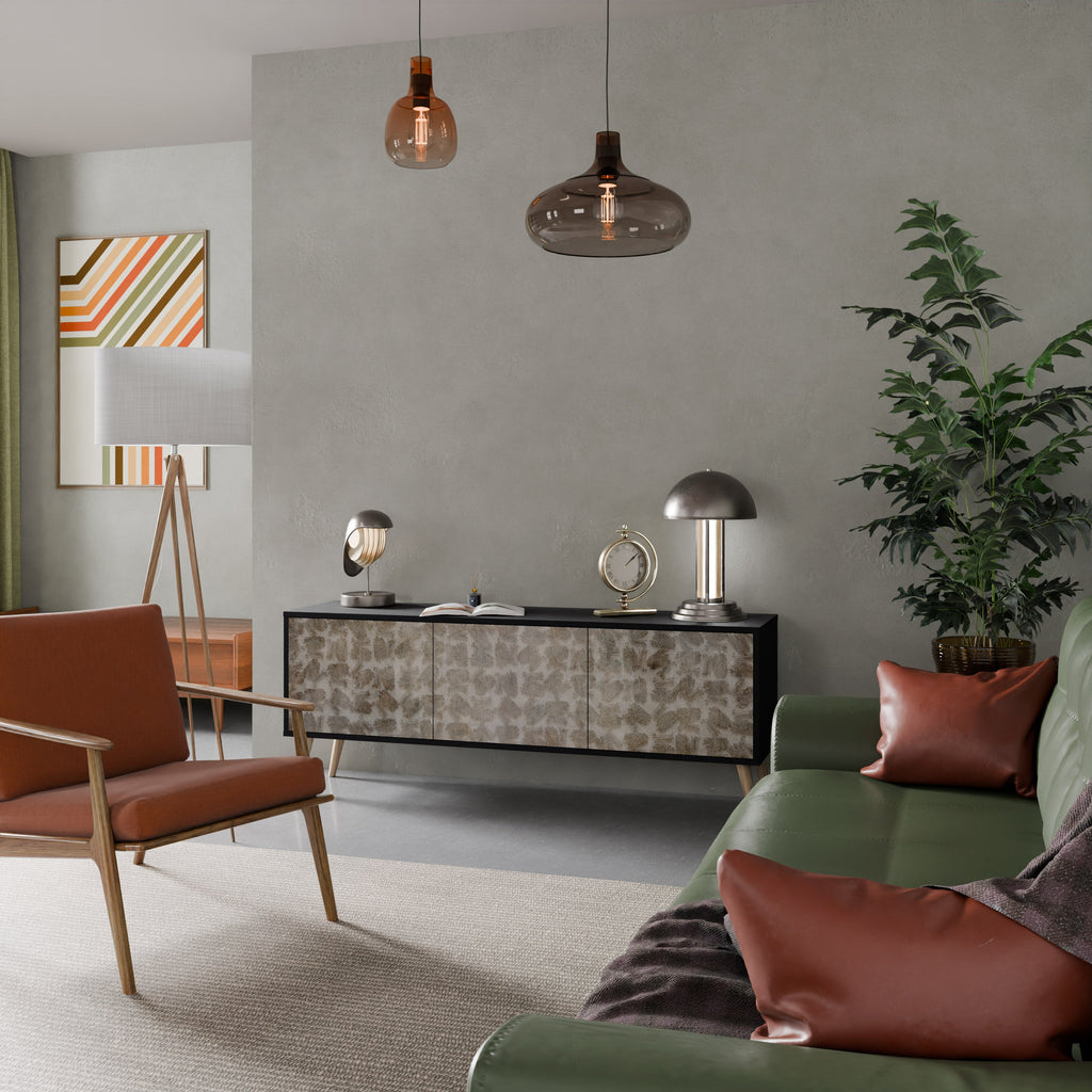 Meuble TV 3 portes LÉGÈREMENT FLOU en finition noire