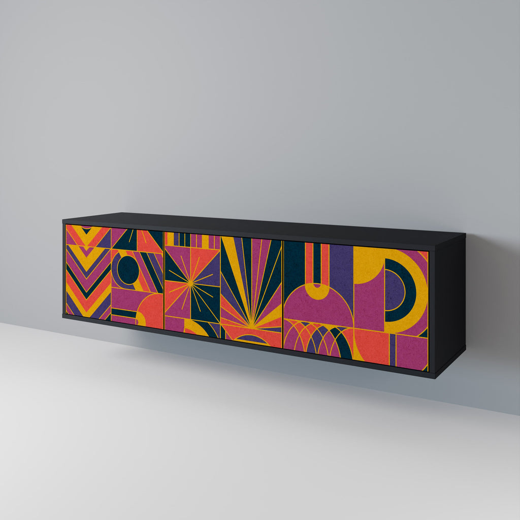 Meuble TV 3 portes ELECTRIC PATTERNS finition noire