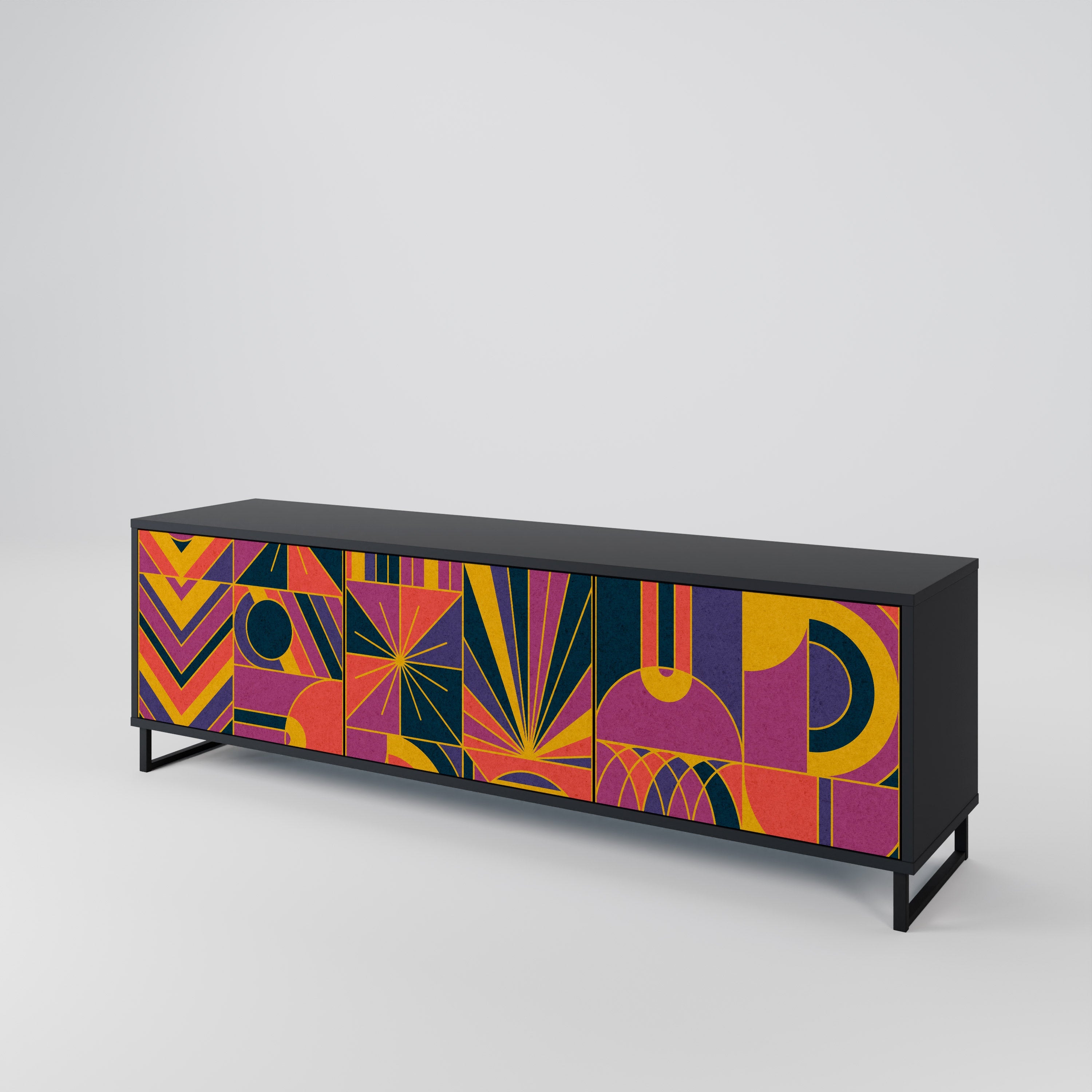 Meuble TV 3 portes ELECTRIC PATTERNS finition noire