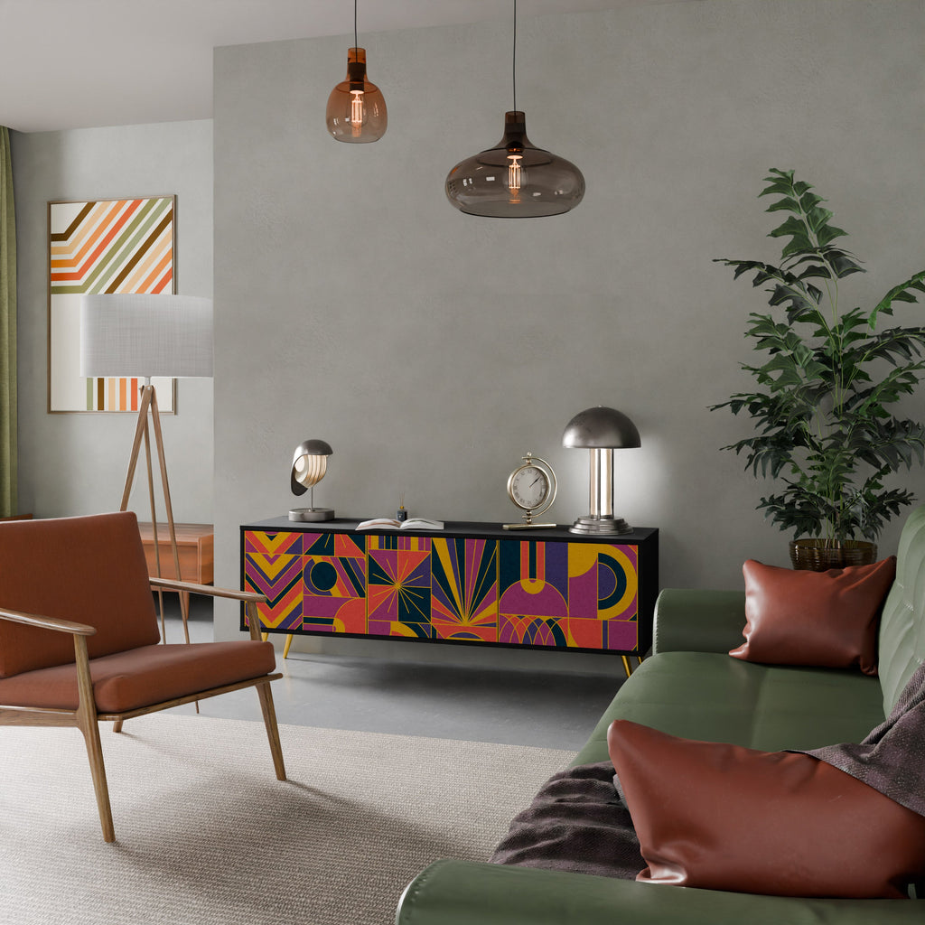 Meuble TV 3 portes ELECTRIC PATTERNS finition noire