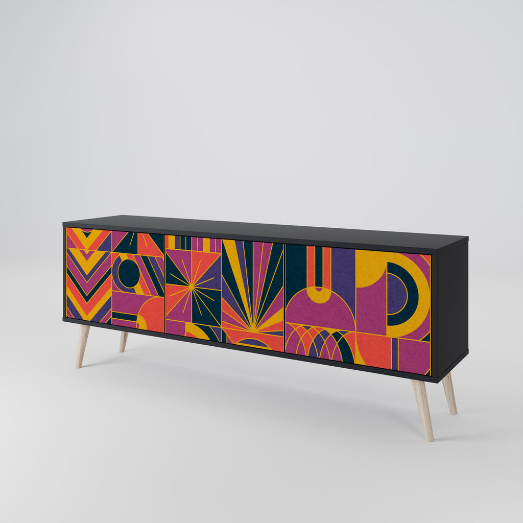 Meuble TV 3 portes ELECTRIC PATTERNS finition noire