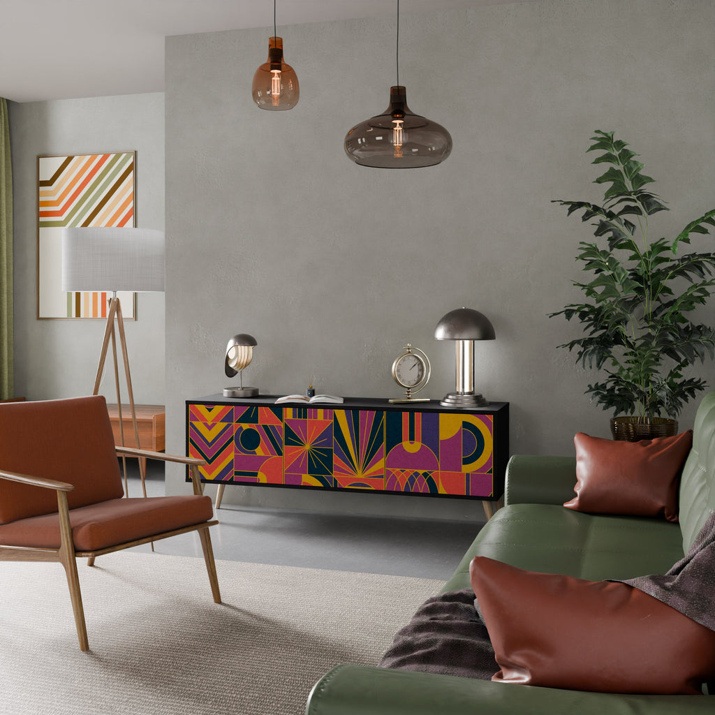 Meuble TV 3 portes ELECTRIC PATTERNS finition noire