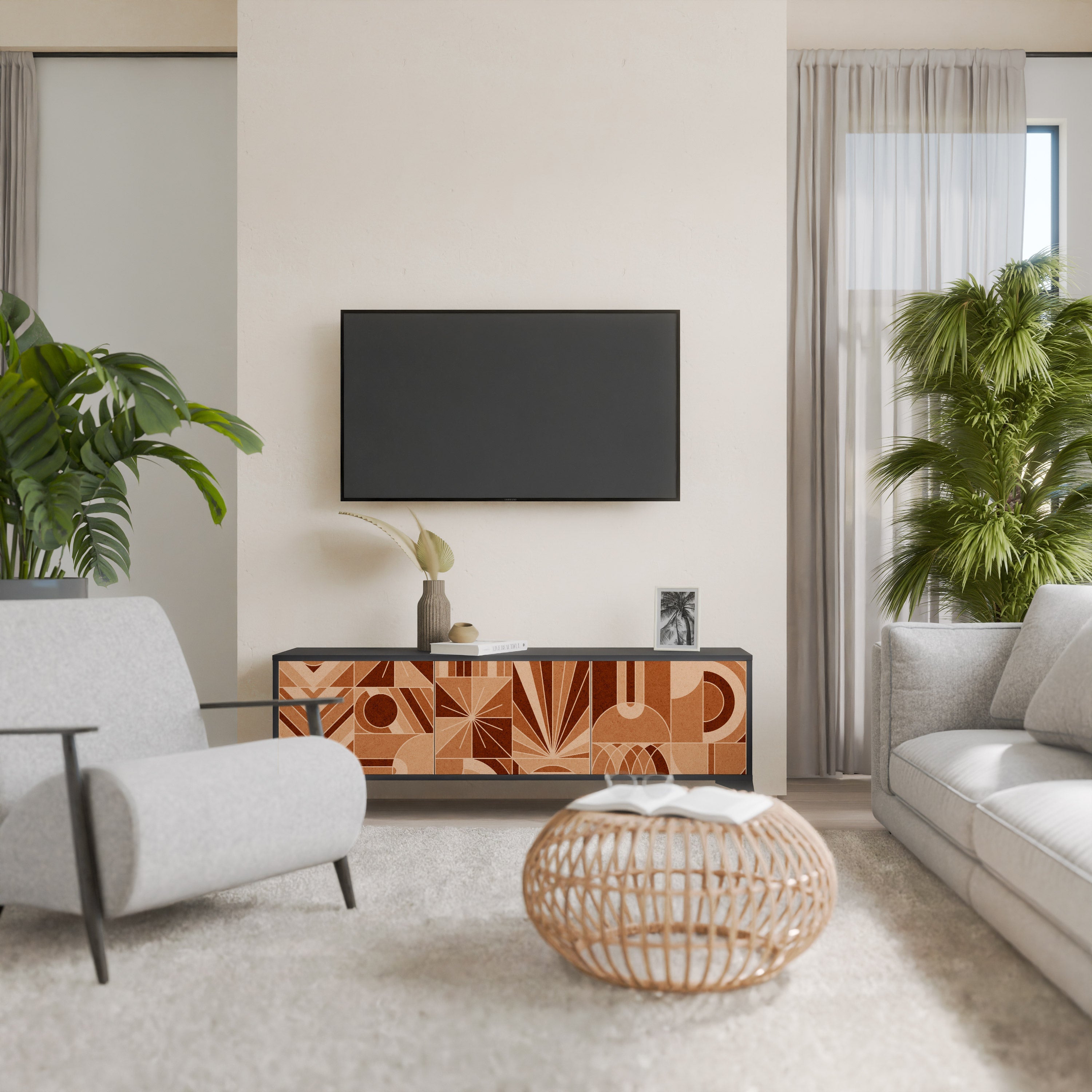 Meuble TV 3 portes PRISM MOSAIC finition noire