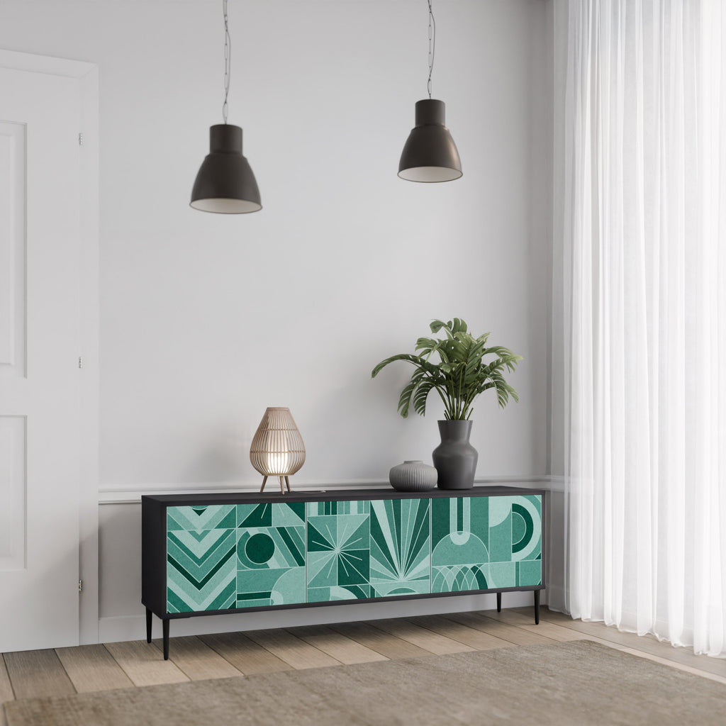 HARMONIC GRID 3-Door TV Stand in Black Finish