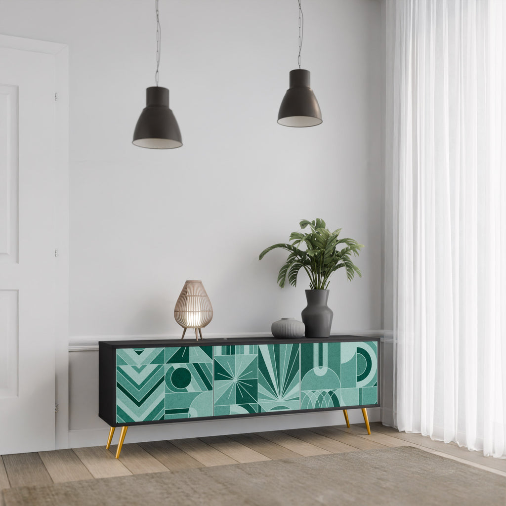 HARMONIC GRID 3-Door TV Stand in Black Finish