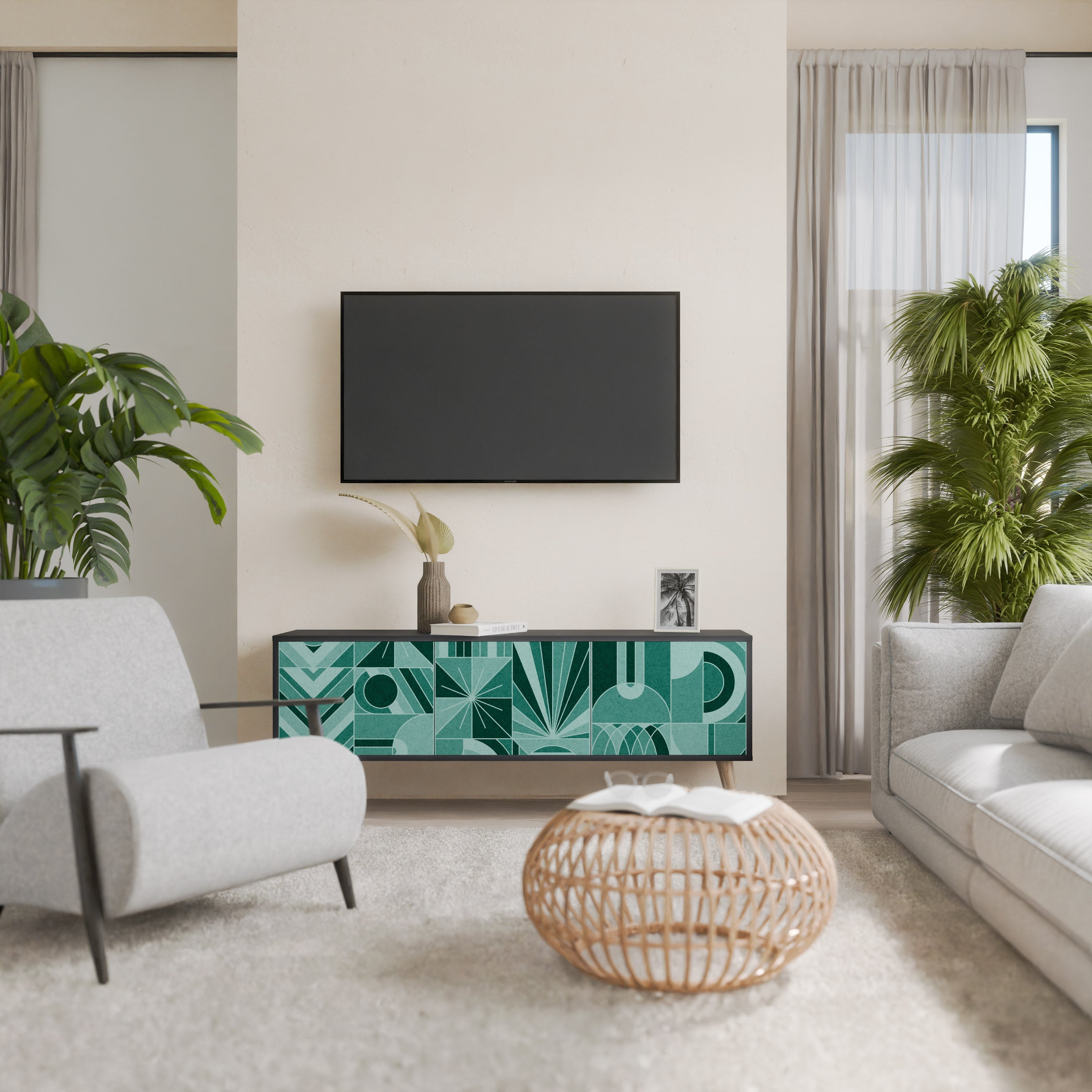 Meuble TV 3 portes HARMONIC GRID finition noire