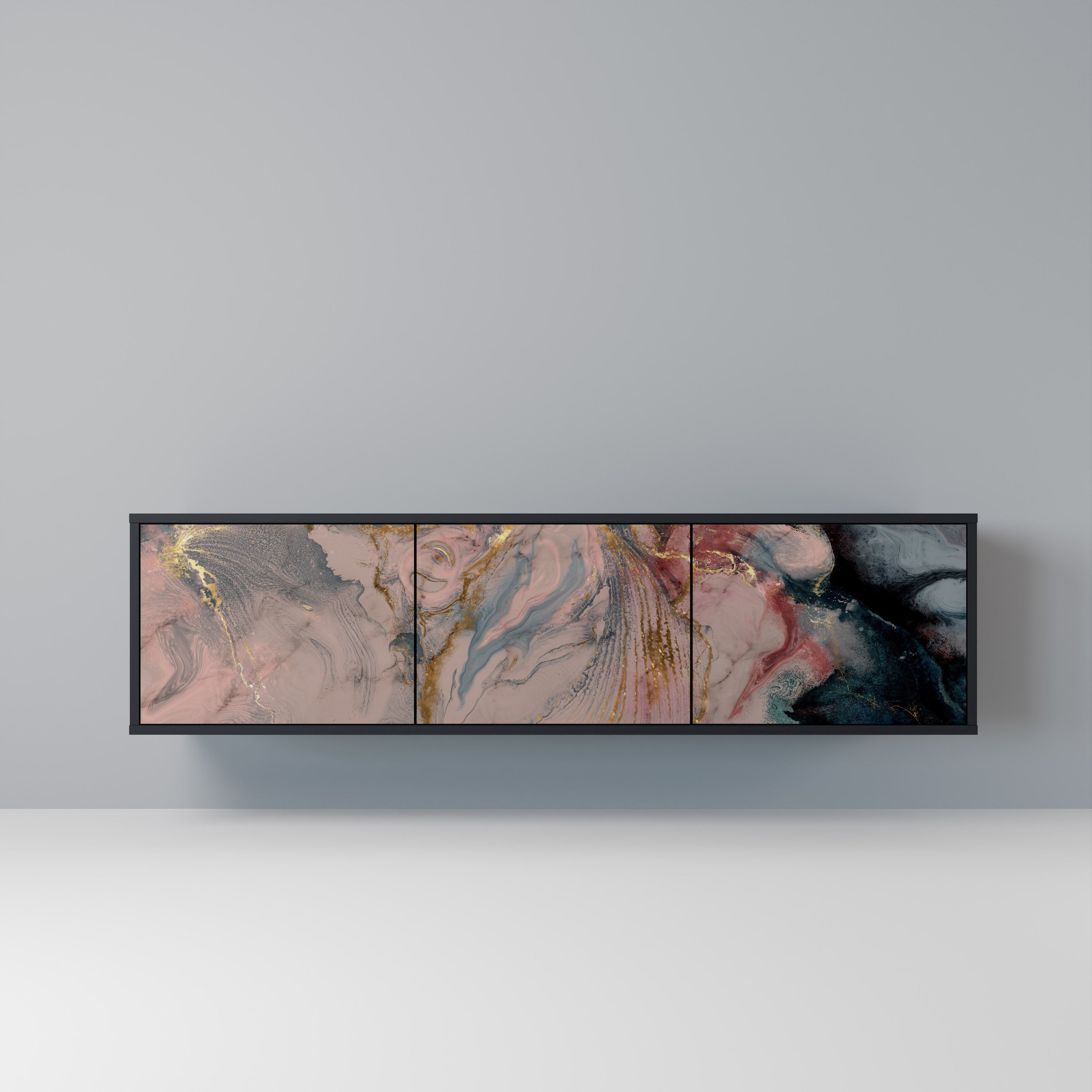 Meuble TV 3 portes GILDED SWIRLS finition noire