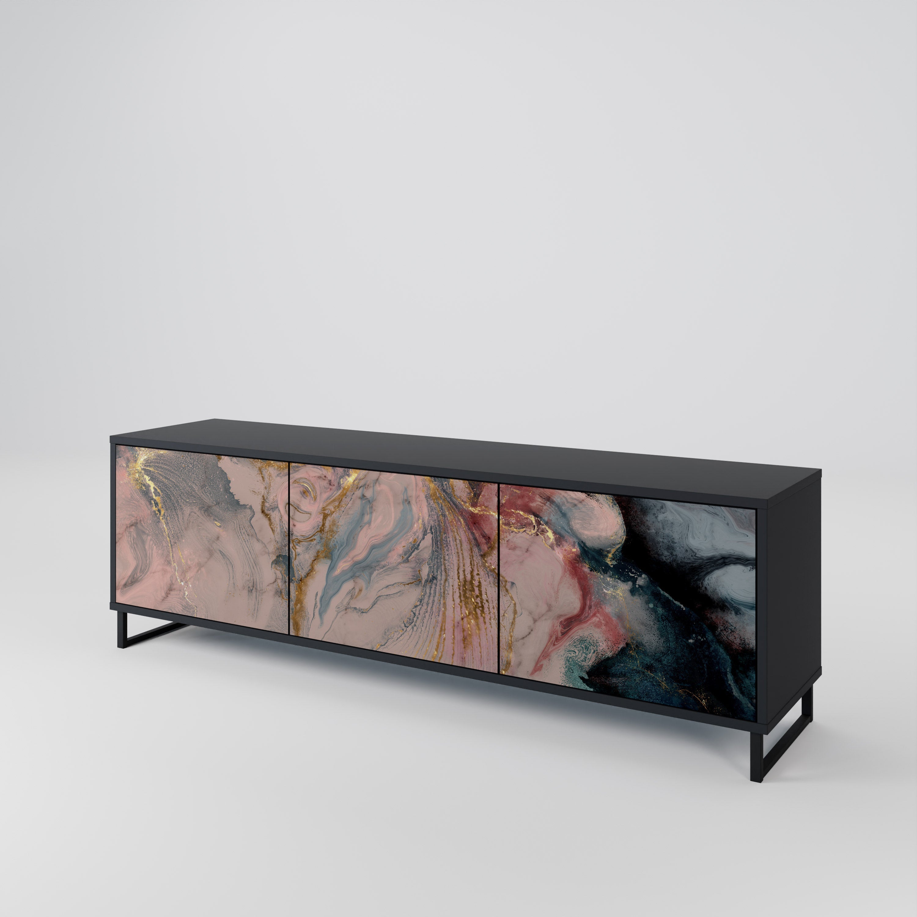 Meuble TV 3 portes GILDED SWIRLS finition noire