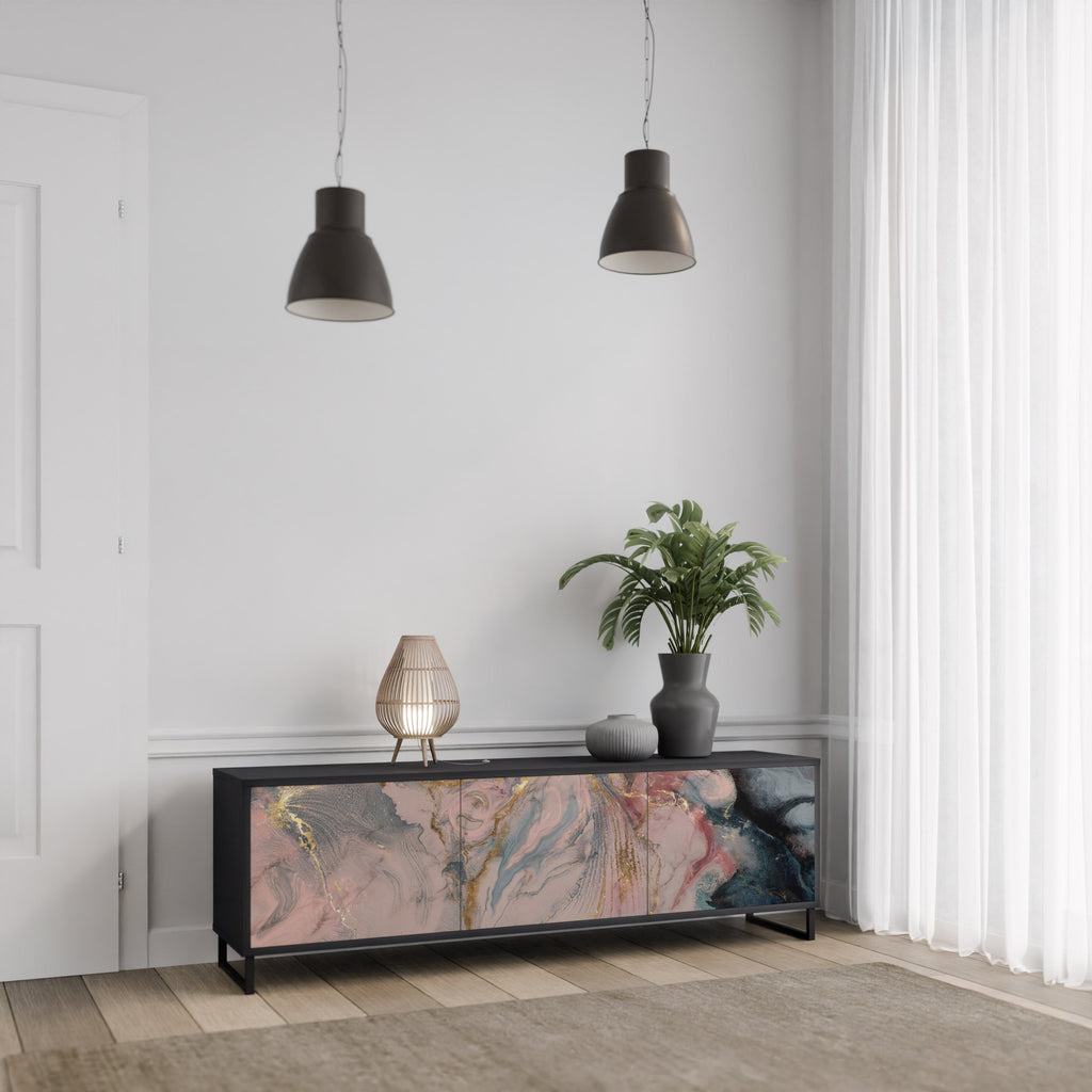 GILDED SWIRLS 3-Door TV Stand in Black Finish