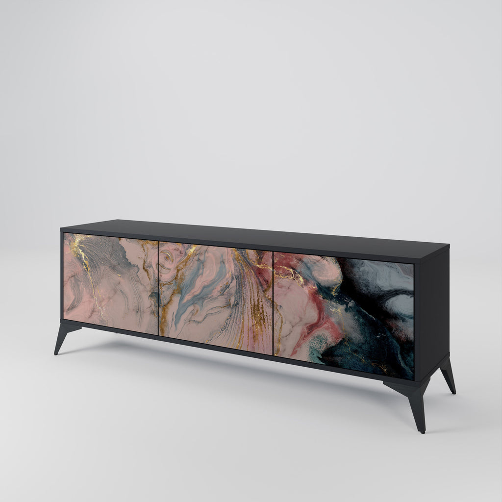 GILDED SWIRLS 3-Door TV Stand in Black Finish