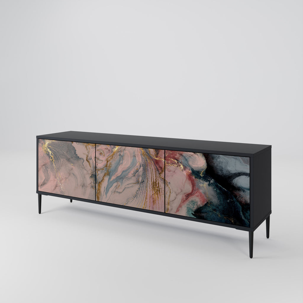 GILDED SWIRLS 3-Door TV Stand in Black Finish