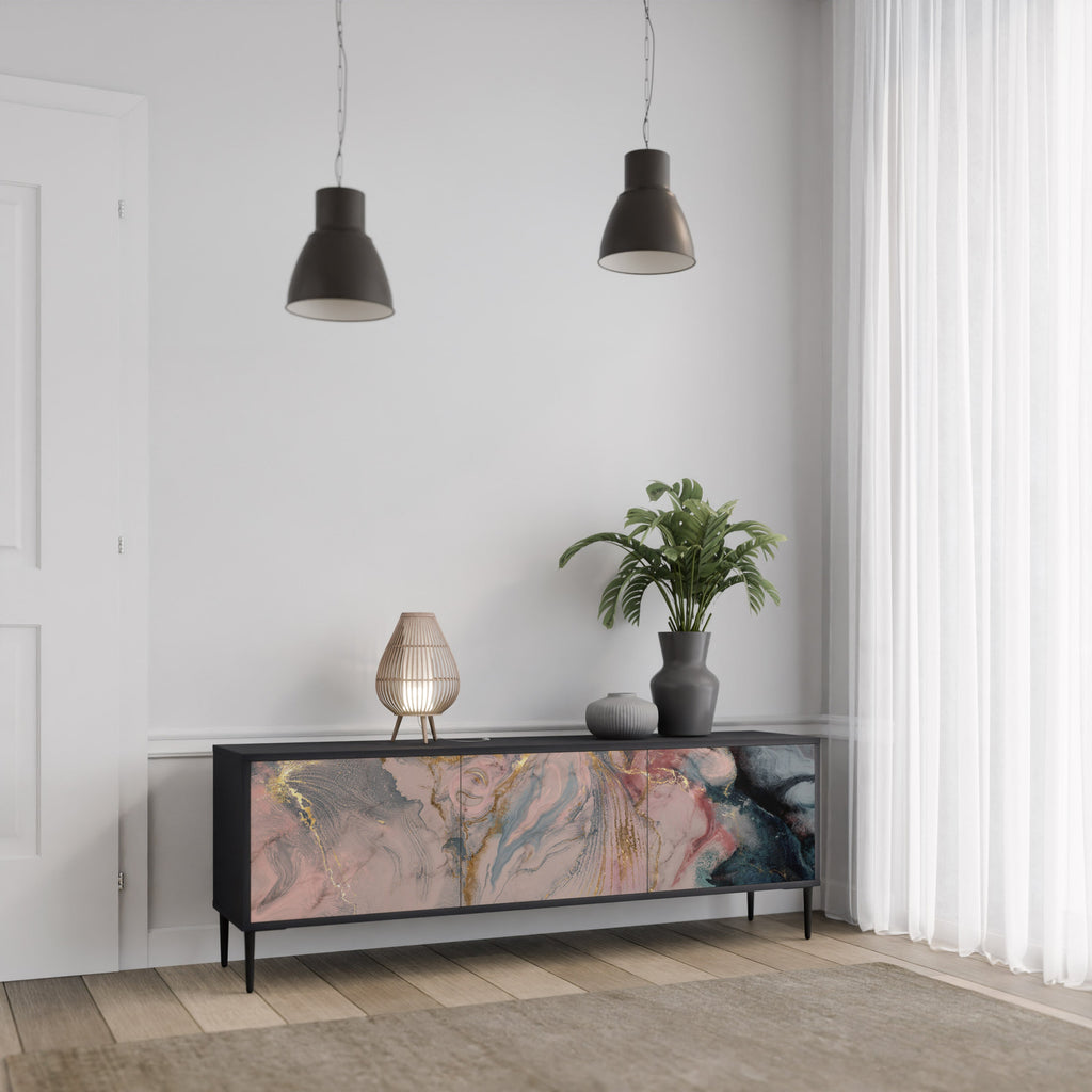 GILDED SWIRLS 3-Door TV Stand in Black Finish