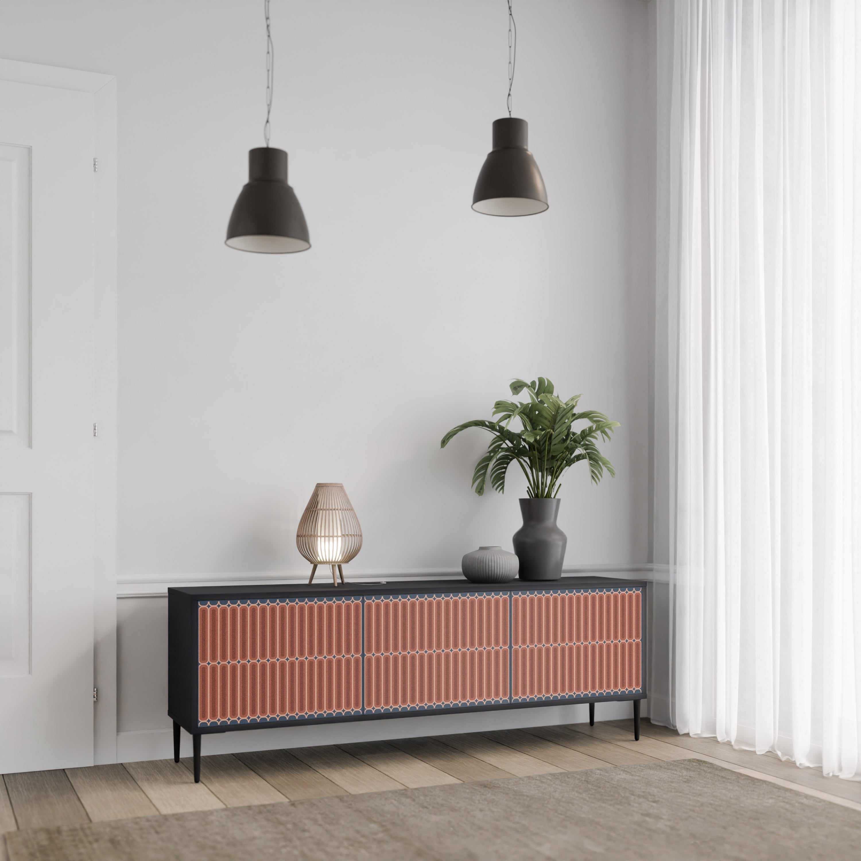 Meuble TV 3 portes HYPNOTIC GATE finition noire