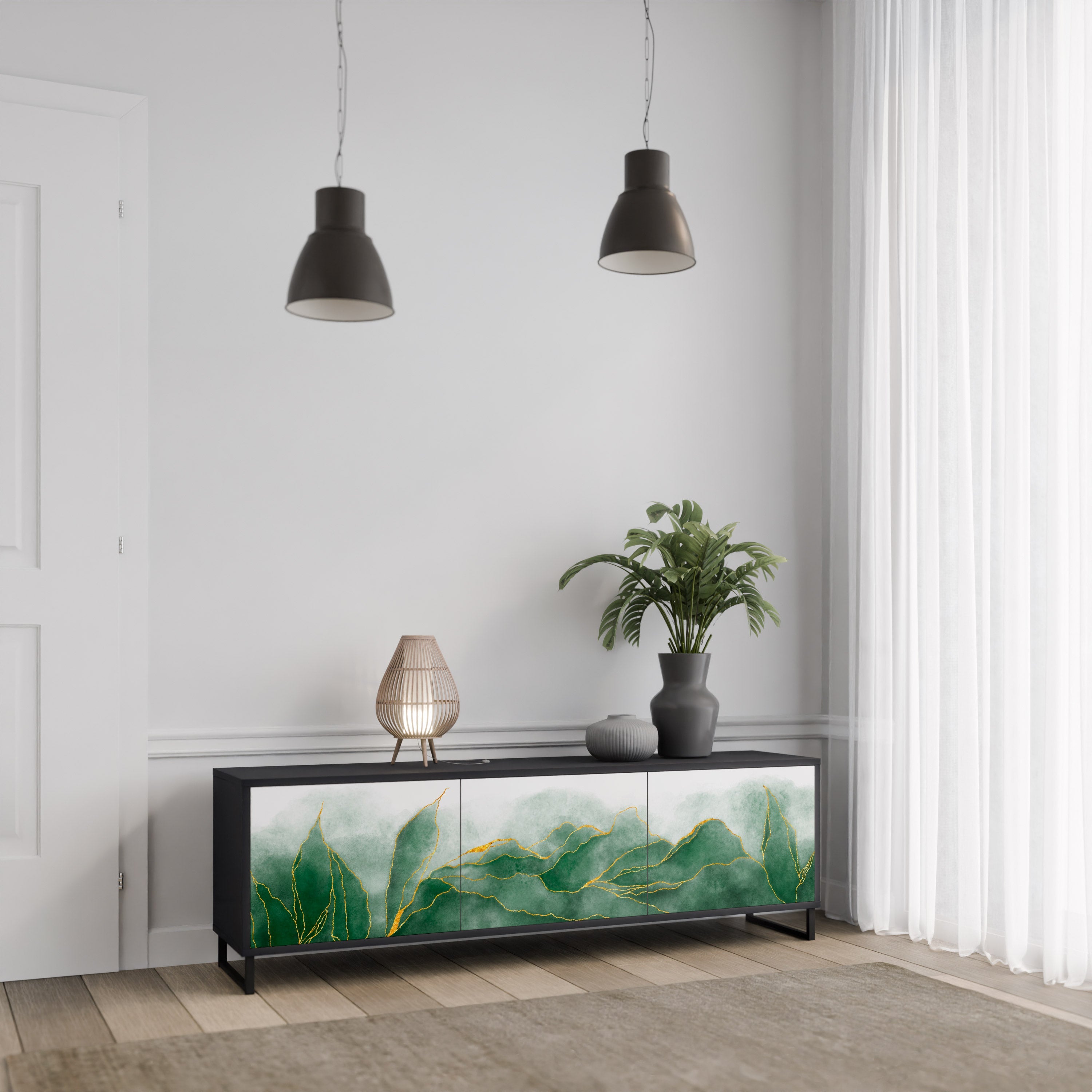 Meuble TV 3 portes EXPENSIVE NATURE en finition noire