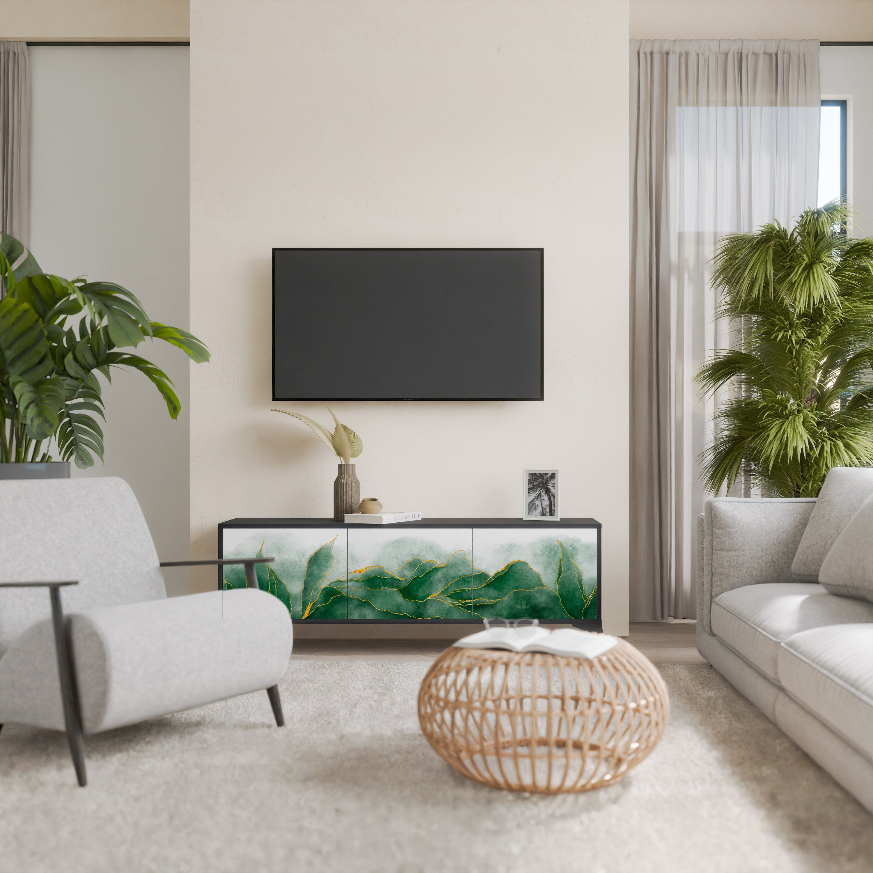 Meuble TV 3 portes EXPENSIVE NATURE en finition noire