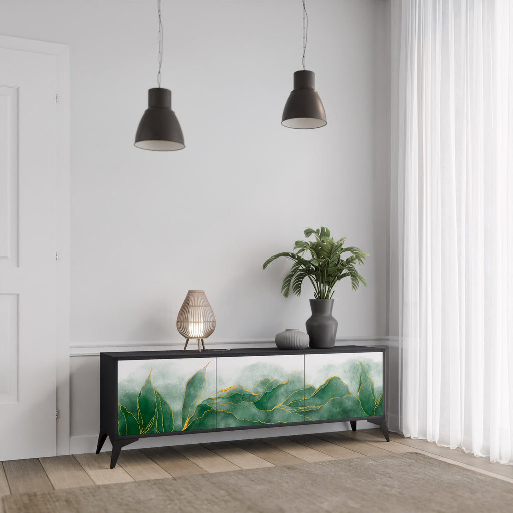 Meuble TV 3 portes EXPENSIVE NATURE en finition noire