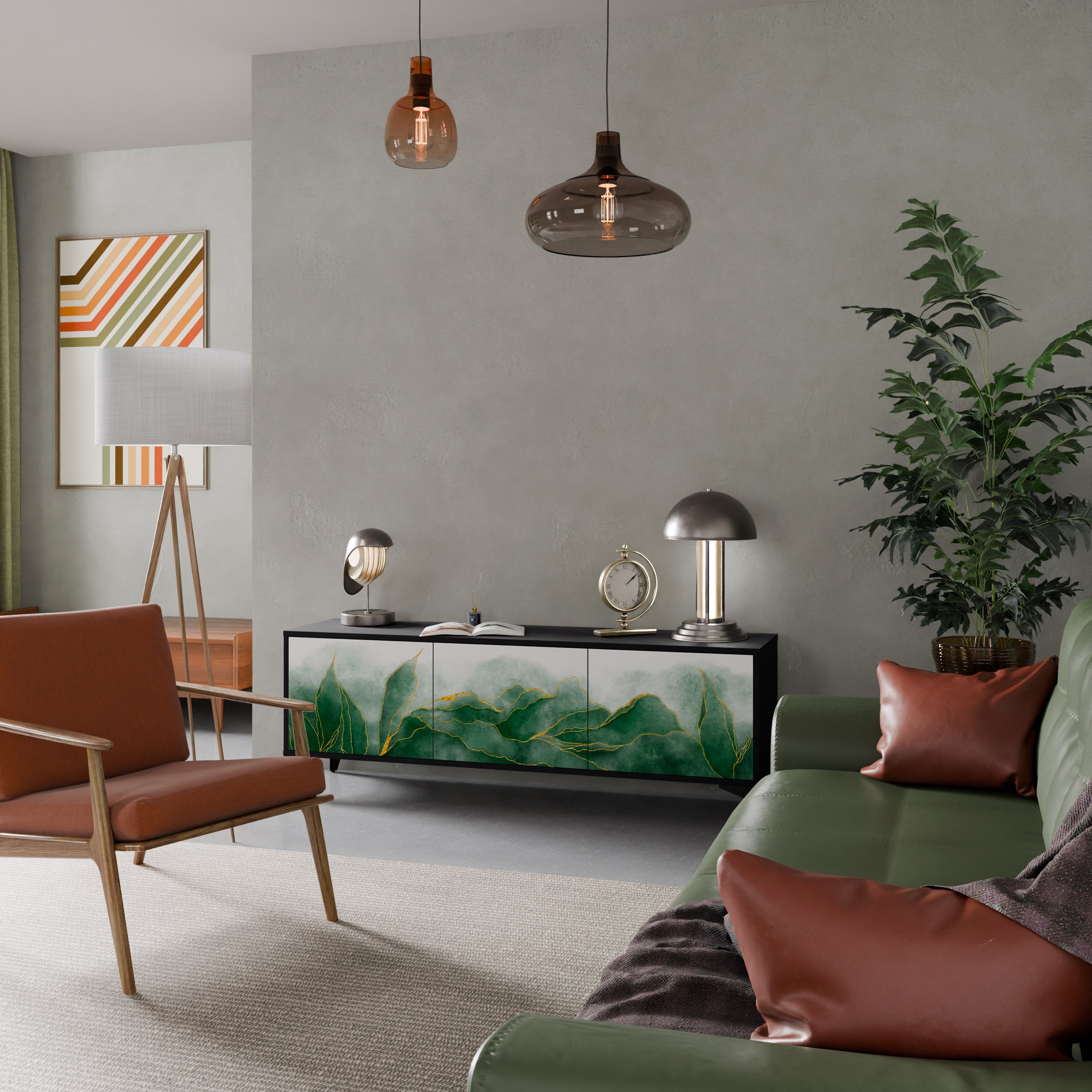 Meuble TV 3 portes EXPENSIVE NATURE en finition noire