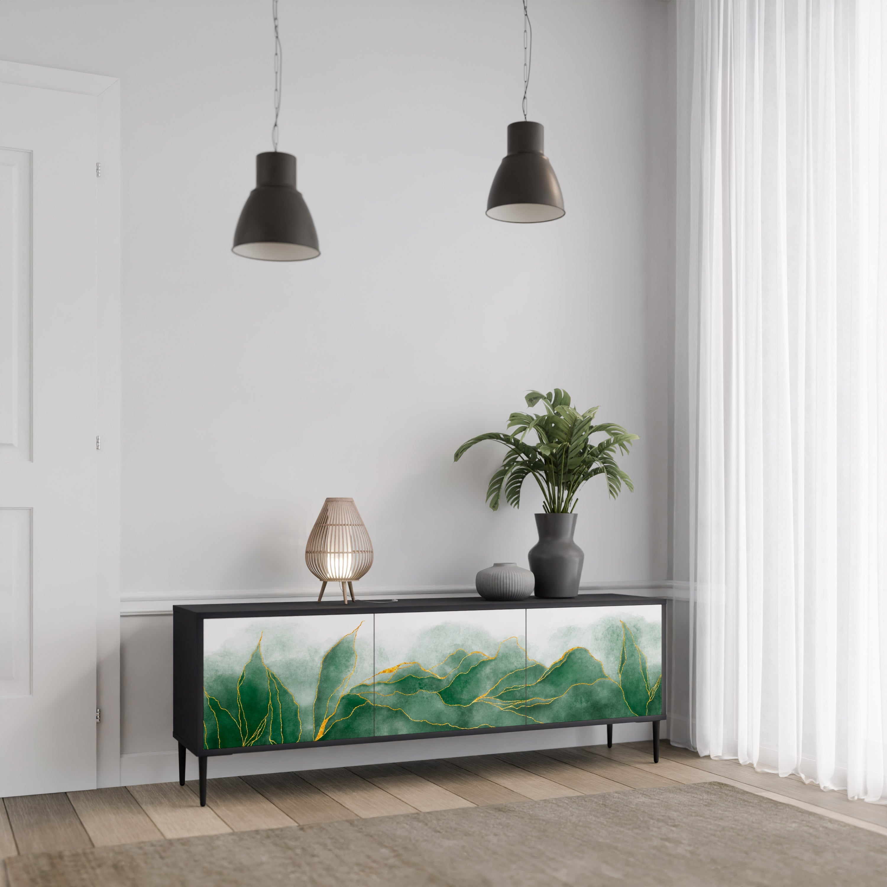 Meuble TV 3 portes EXPENSIVE NATURE en finition noire