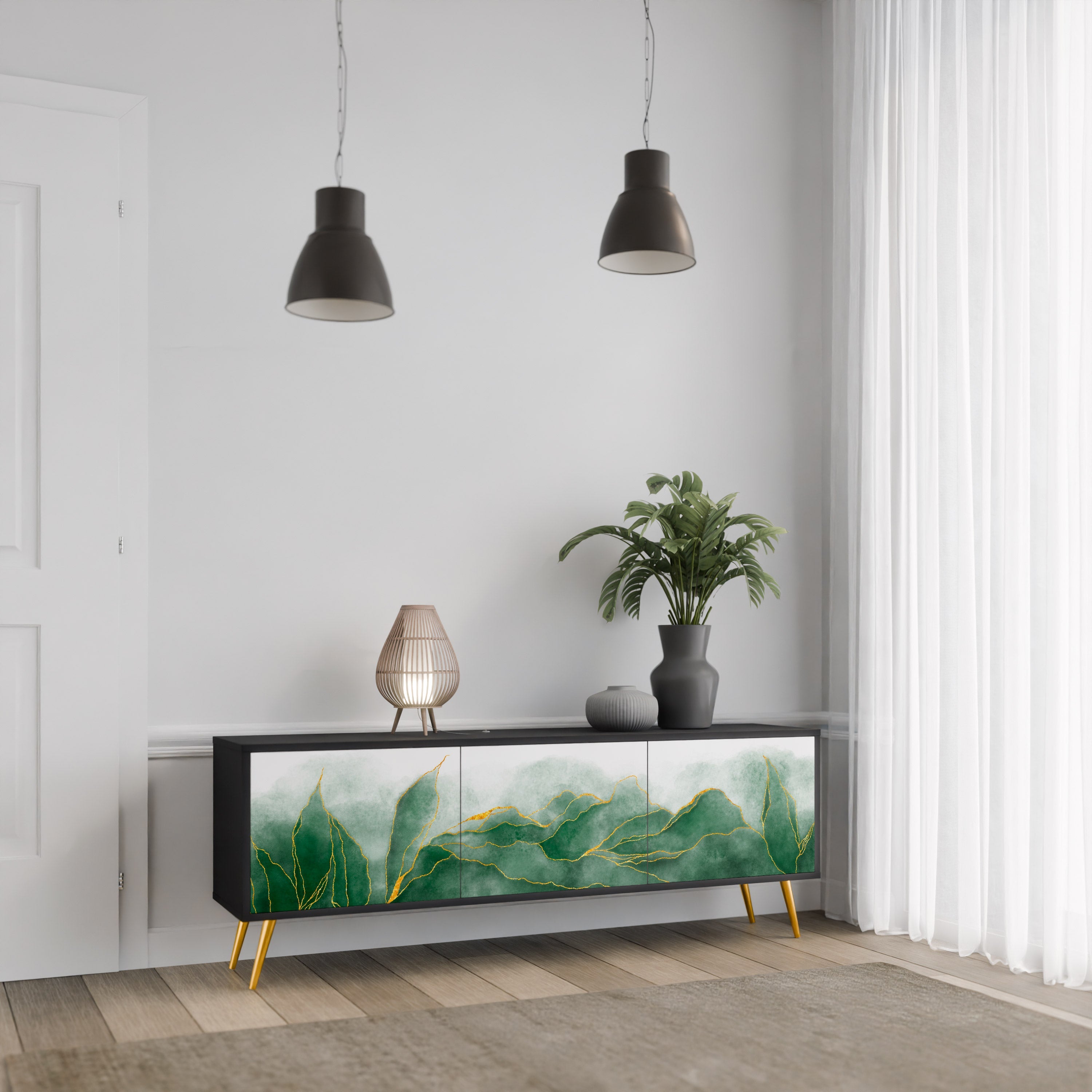 Meuble TV 3 portes EXPENSIVE NATURE en finition noire