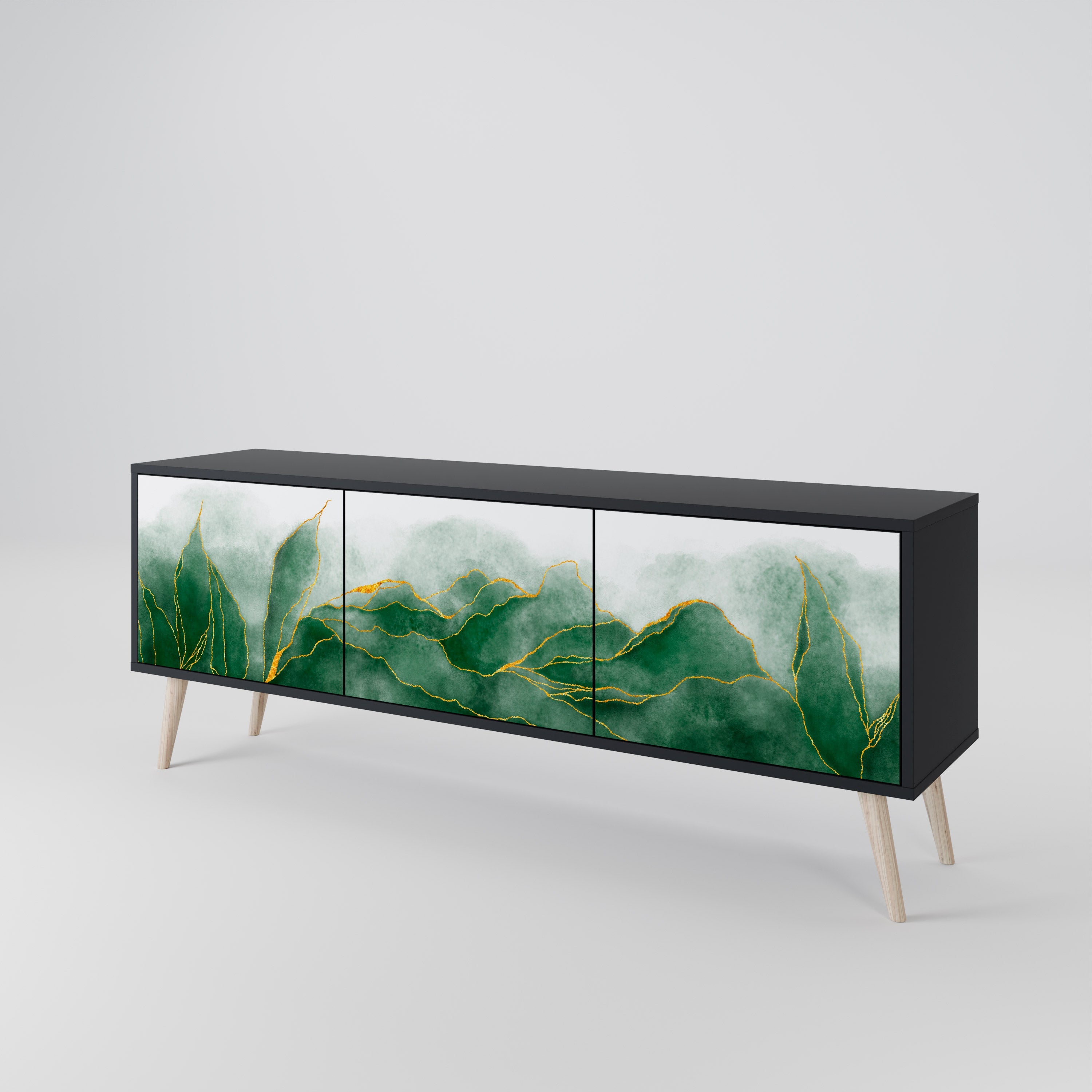 Meuble TV 3 portes EXPENSIVE NATURE en finition noire