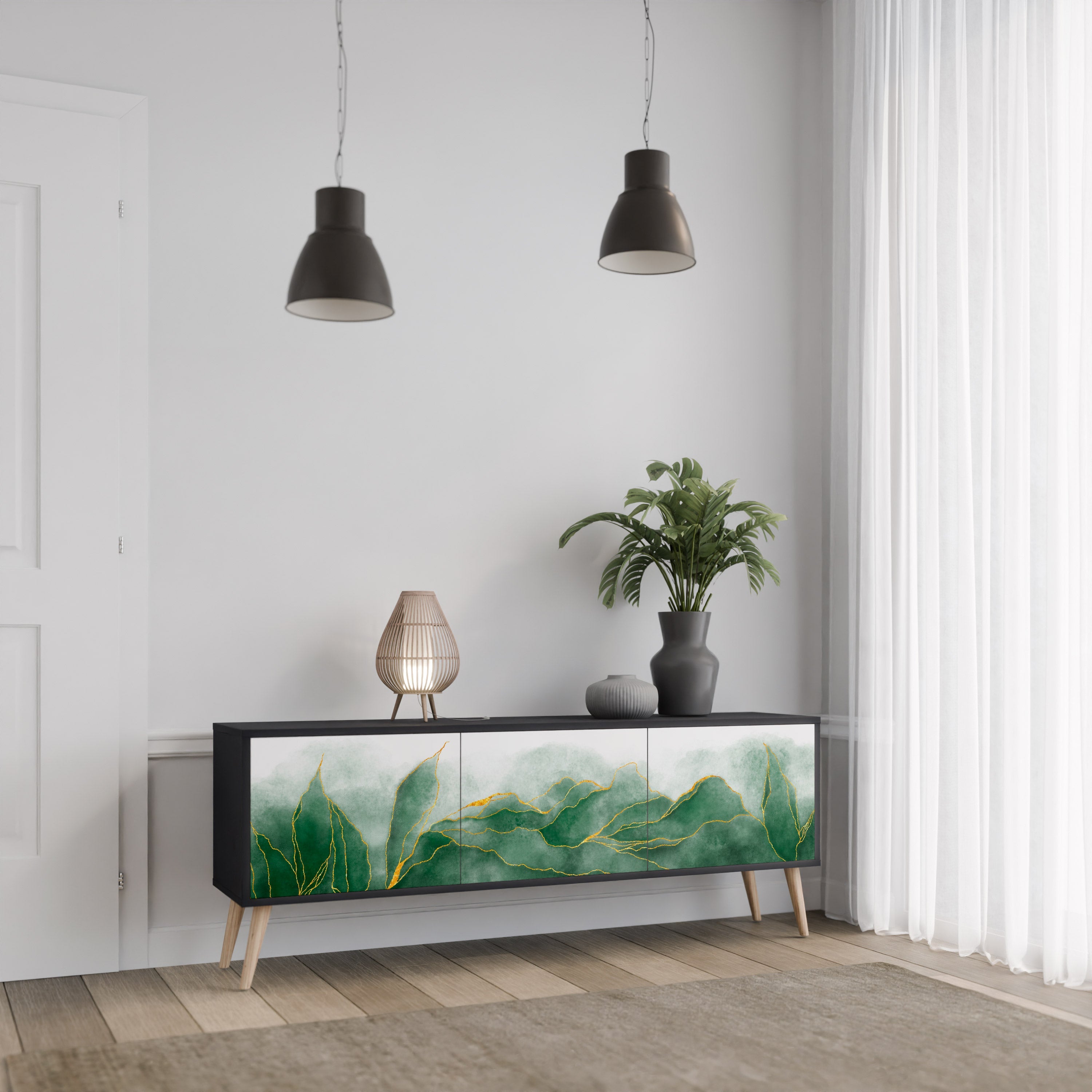 Meuble TV 3 portes EXPENSIVE NATURE en finition noire