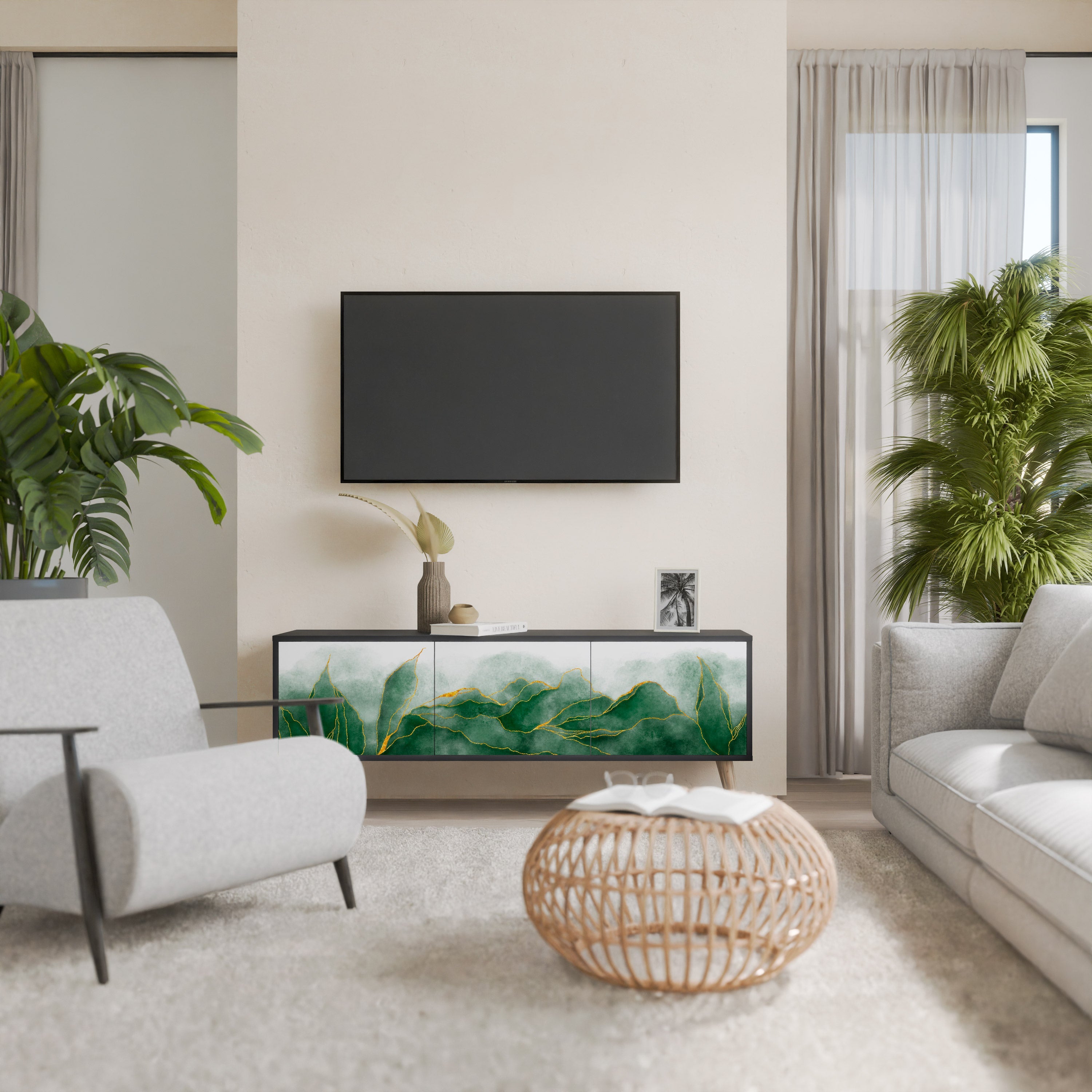 Meuble TV 3 portes EXPENSIVE NATURE en finition noire