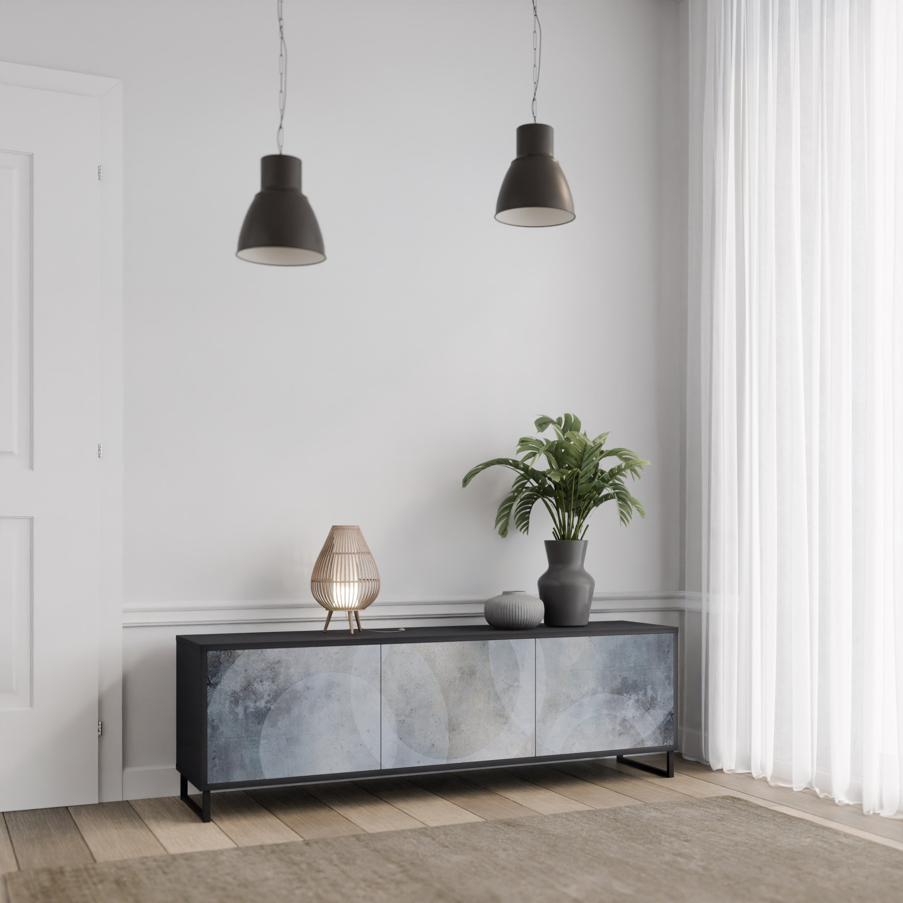 Meuble TV 3 portes MUTED ARC finition noire