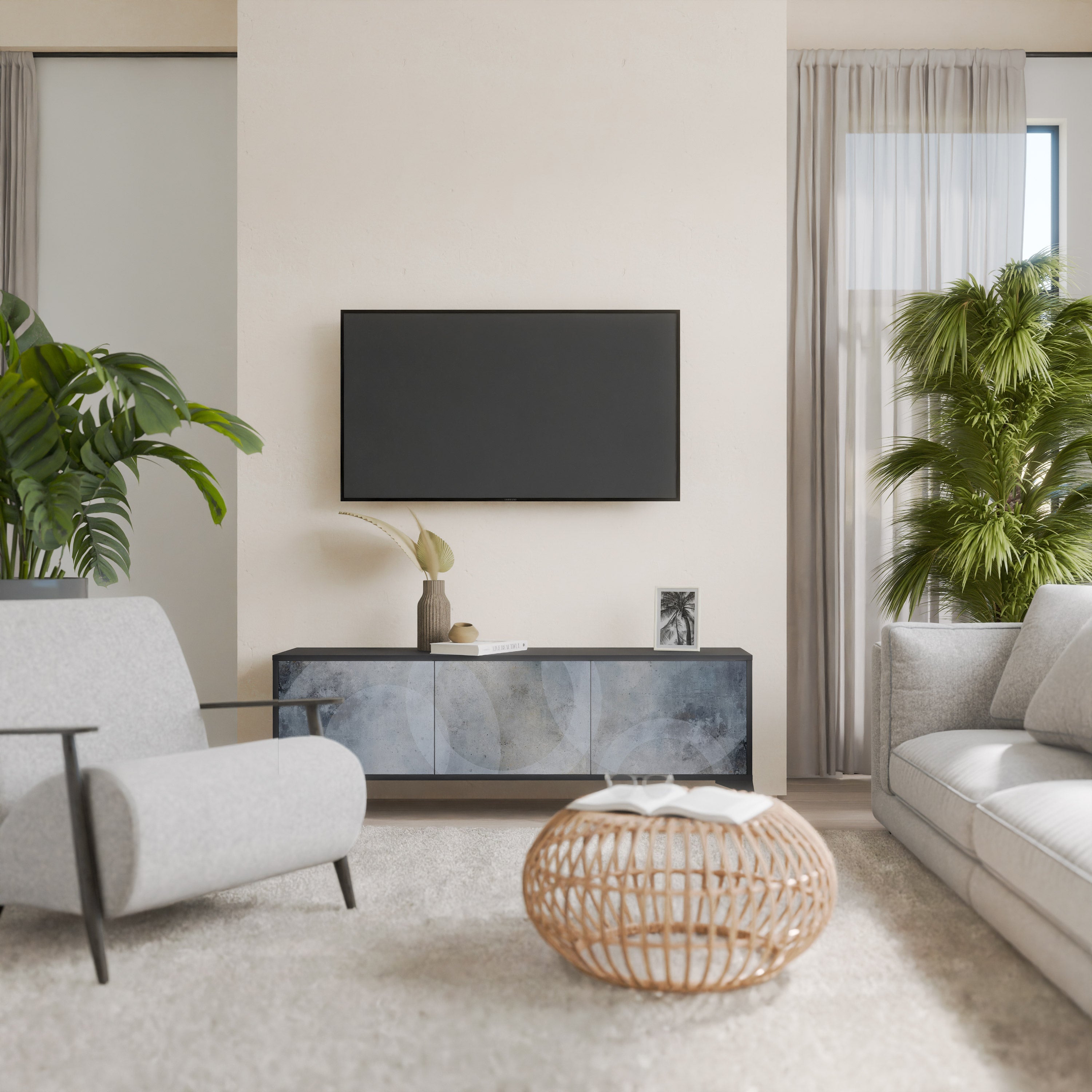 Meuble TV 3 portes MUTED ARC finition noire