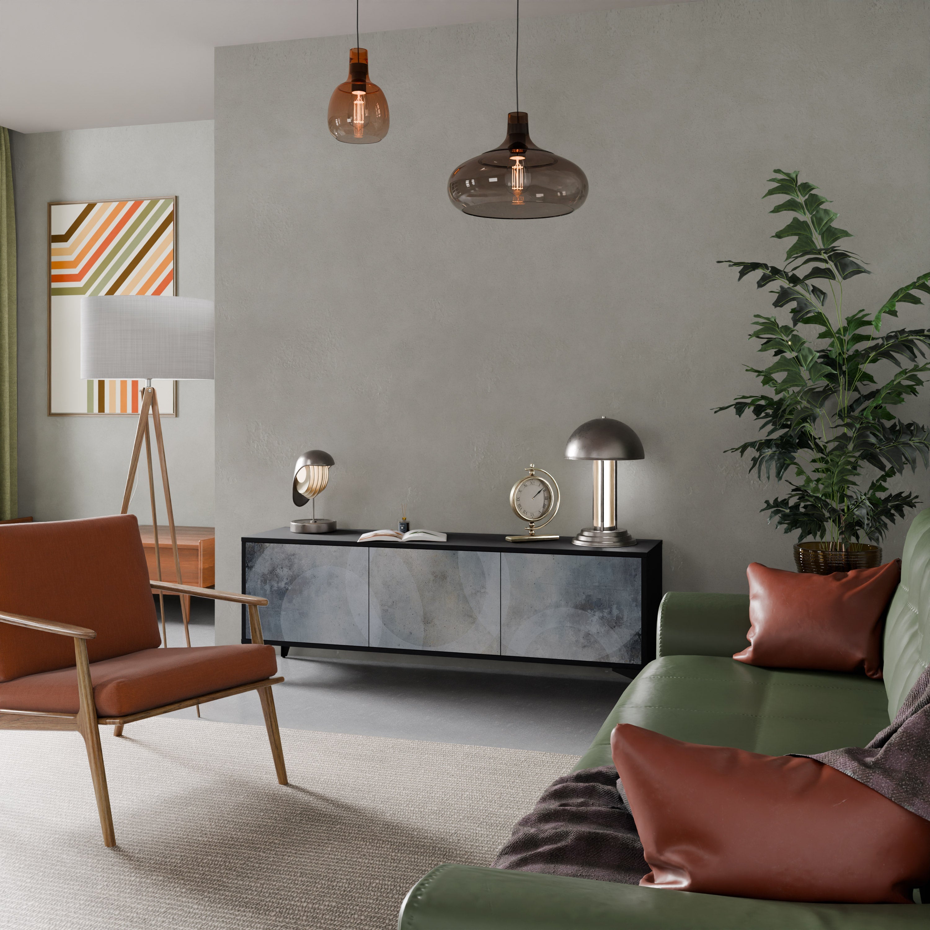 Meuble TV 3 portes MUTED ARC finition noire