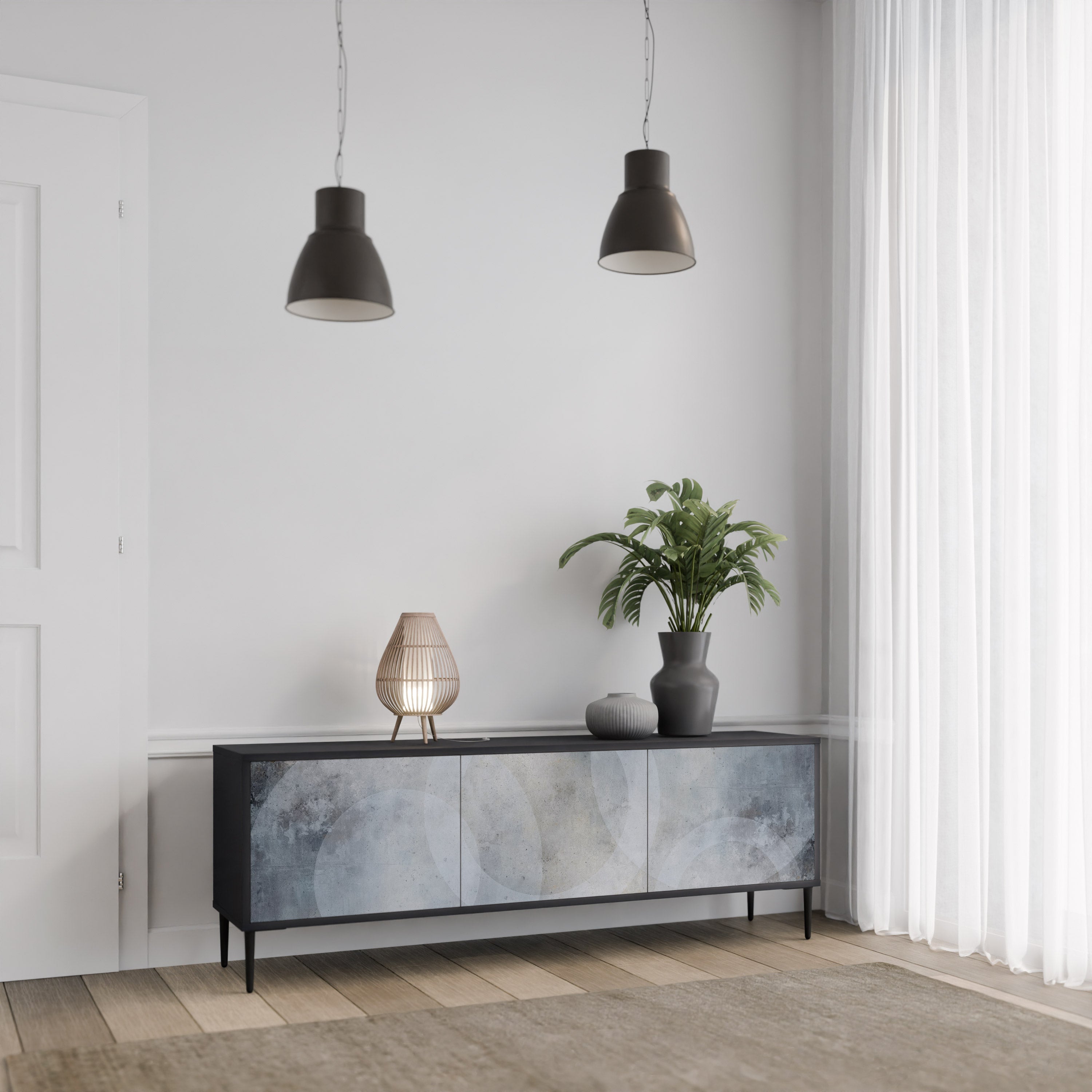 Meuble TV 3 portes MUTED ARC finition noire