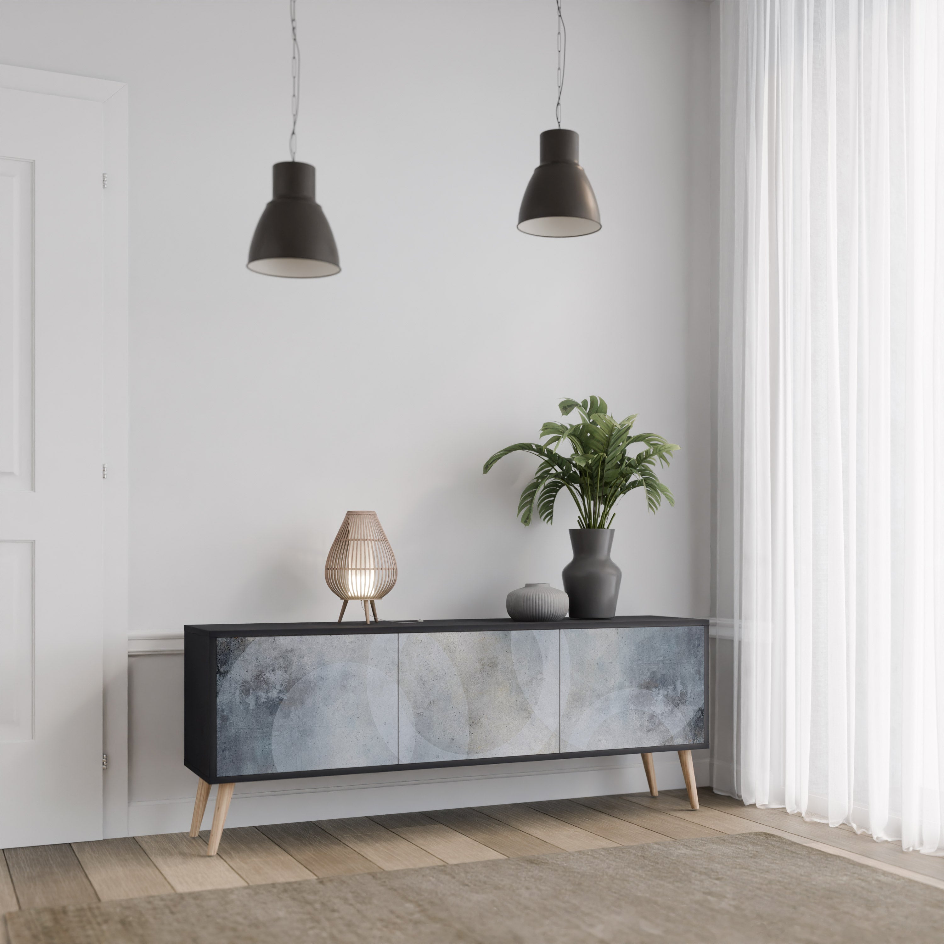 Meuble TV 3 portes MUTED ARC finition noire