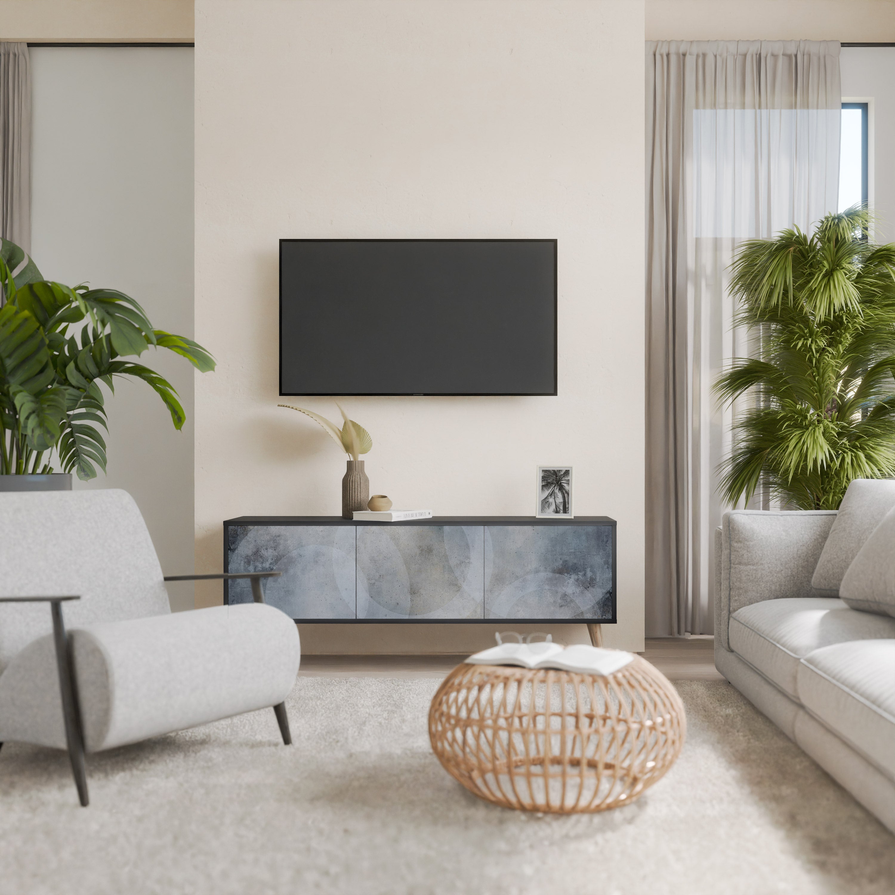 Meuble TV 3 portes MUTED ARC finition noire