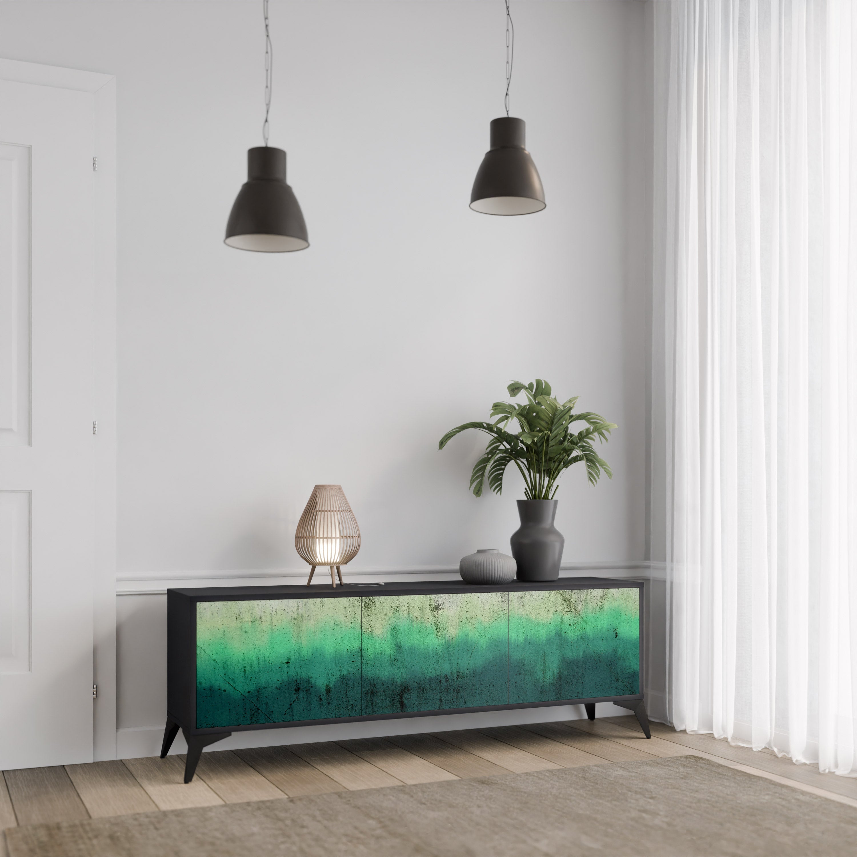 Meuble TV 3 portes NORTHERN LIGHTS finition noire