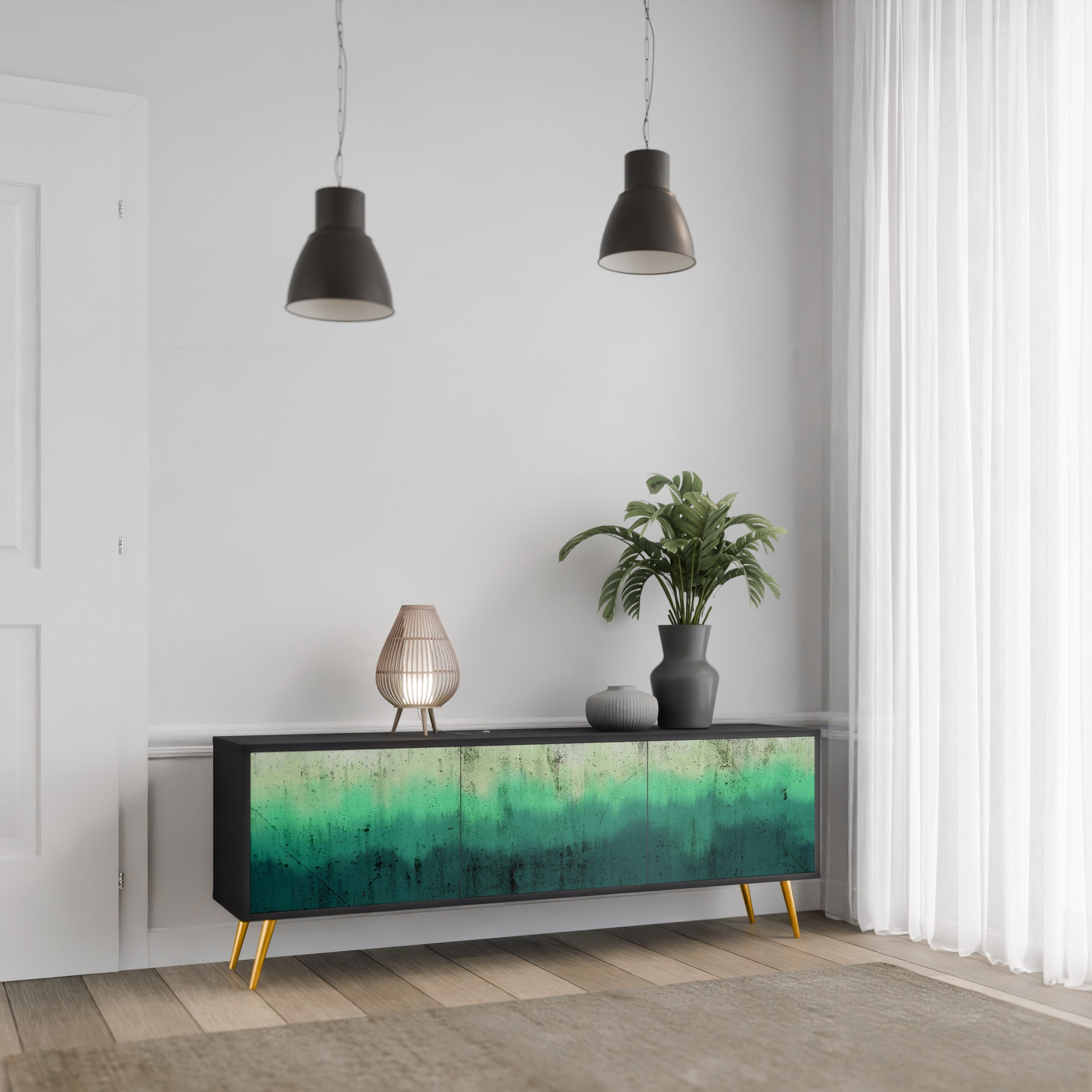 Meuble TV 3 portes NORTHERN LIGHTS finition noire