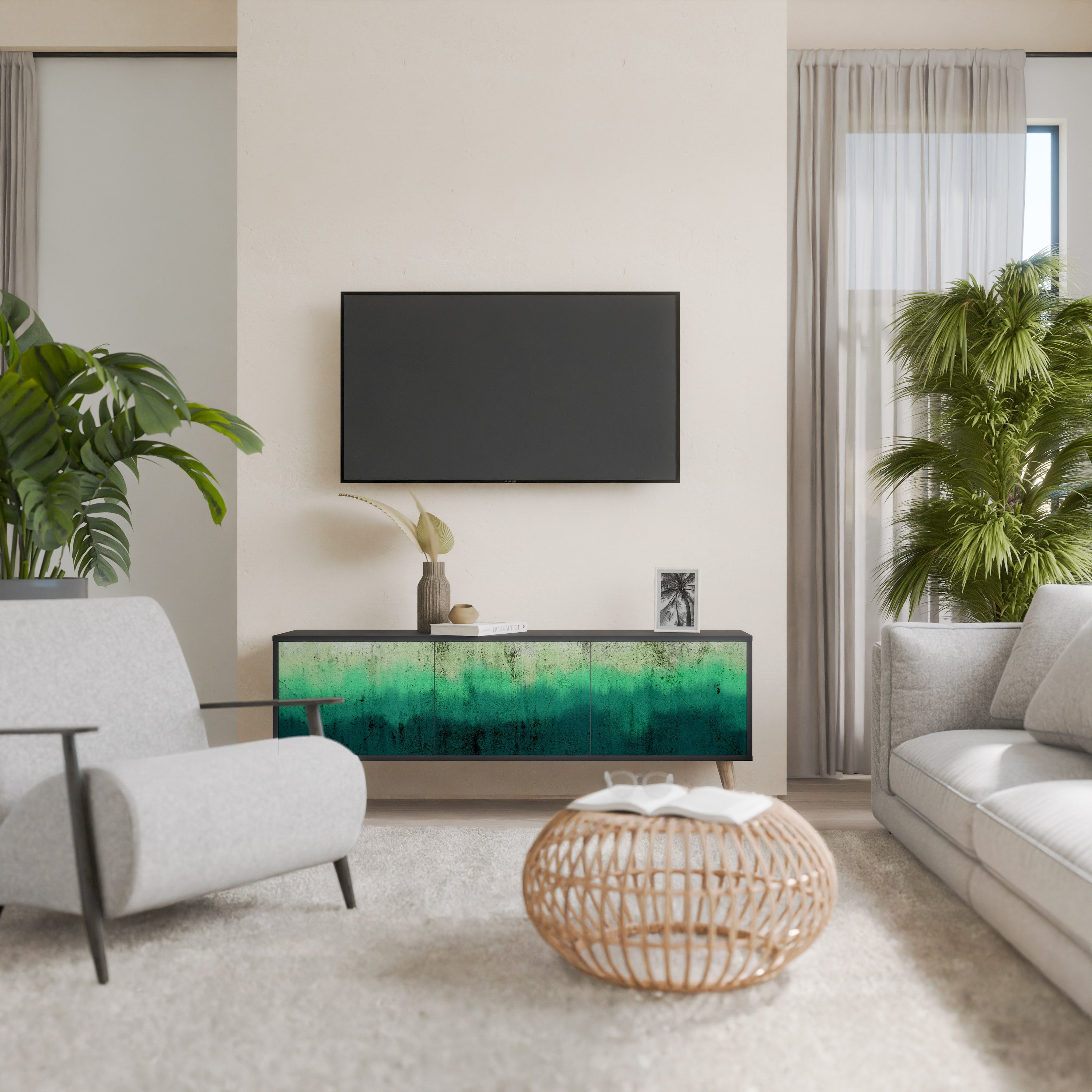 Meuble TV 3 portes NORTHERN LIGHTS finition noire