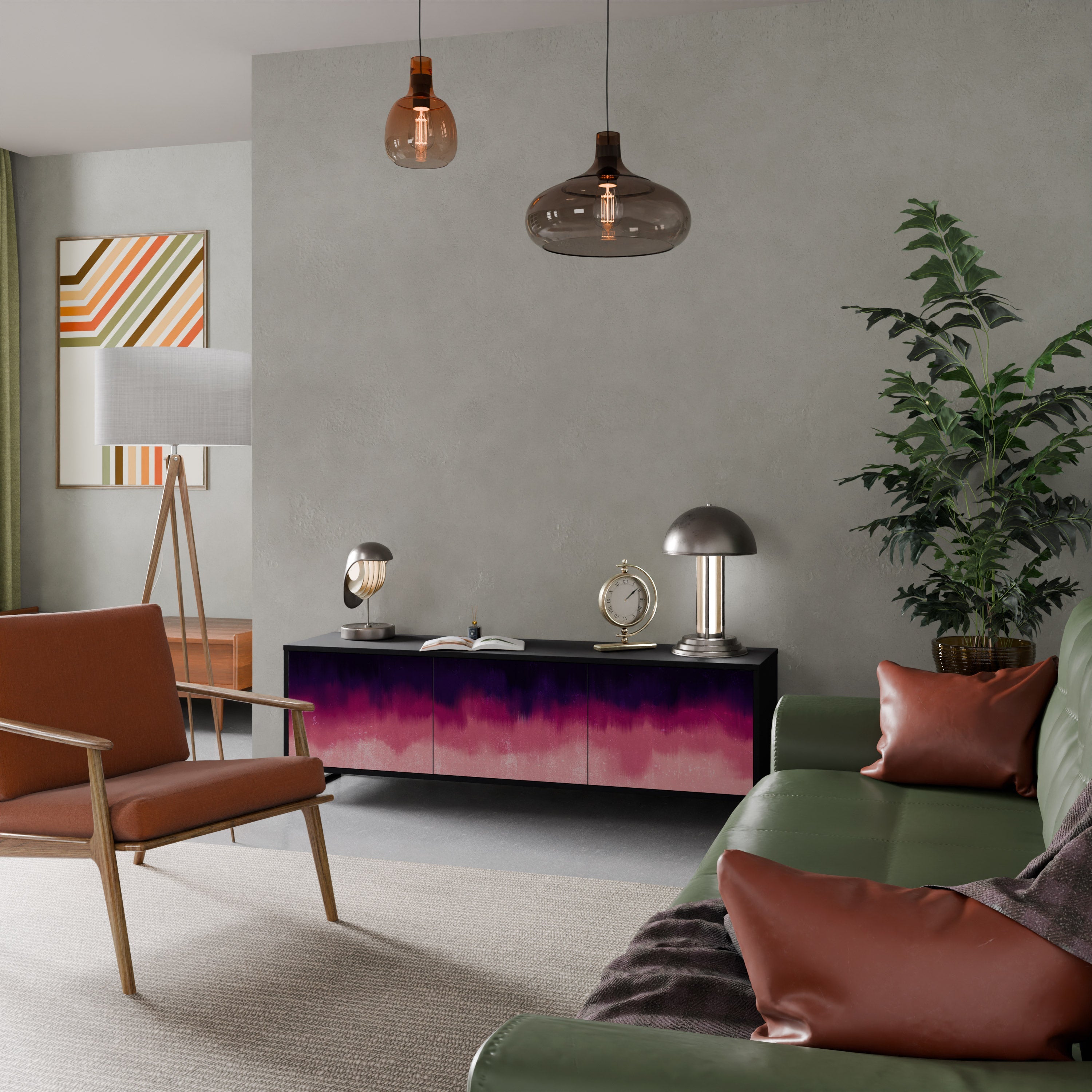 Meuble TV 3 portes AURORA BOREALIS finition noire