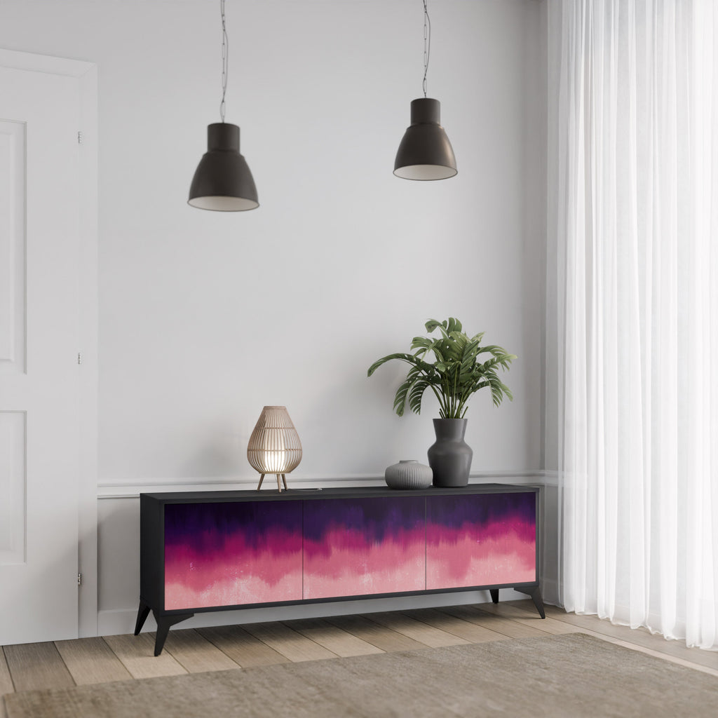 Meuble TV 3 portes AURORA BOREALIS finition noire